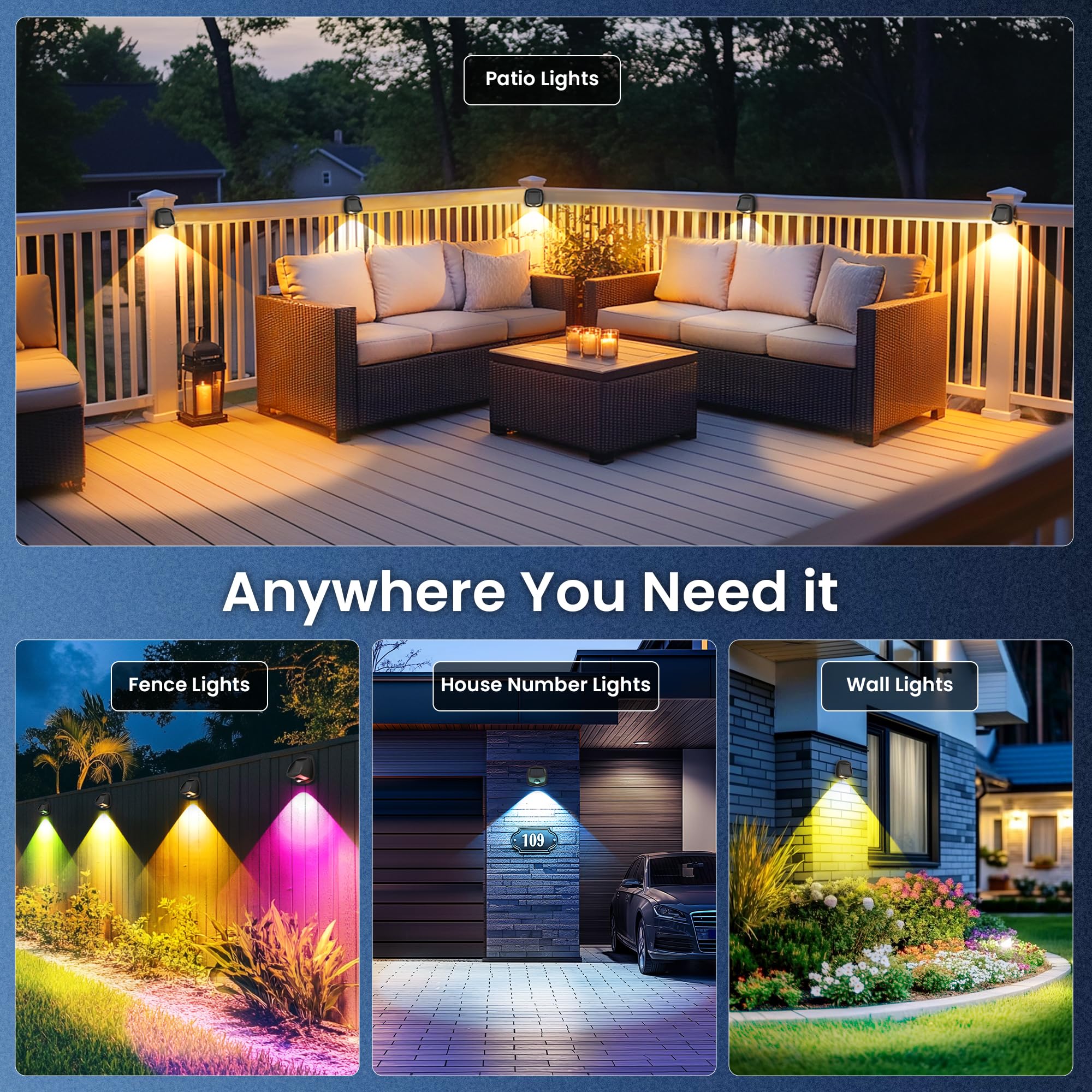 Auderwin Solar Fence Lights Outdoor Waterproof Ip65 Solar Wall Lights Outside Multicolor Led Solar Powered Rgb Fence Lights Outd