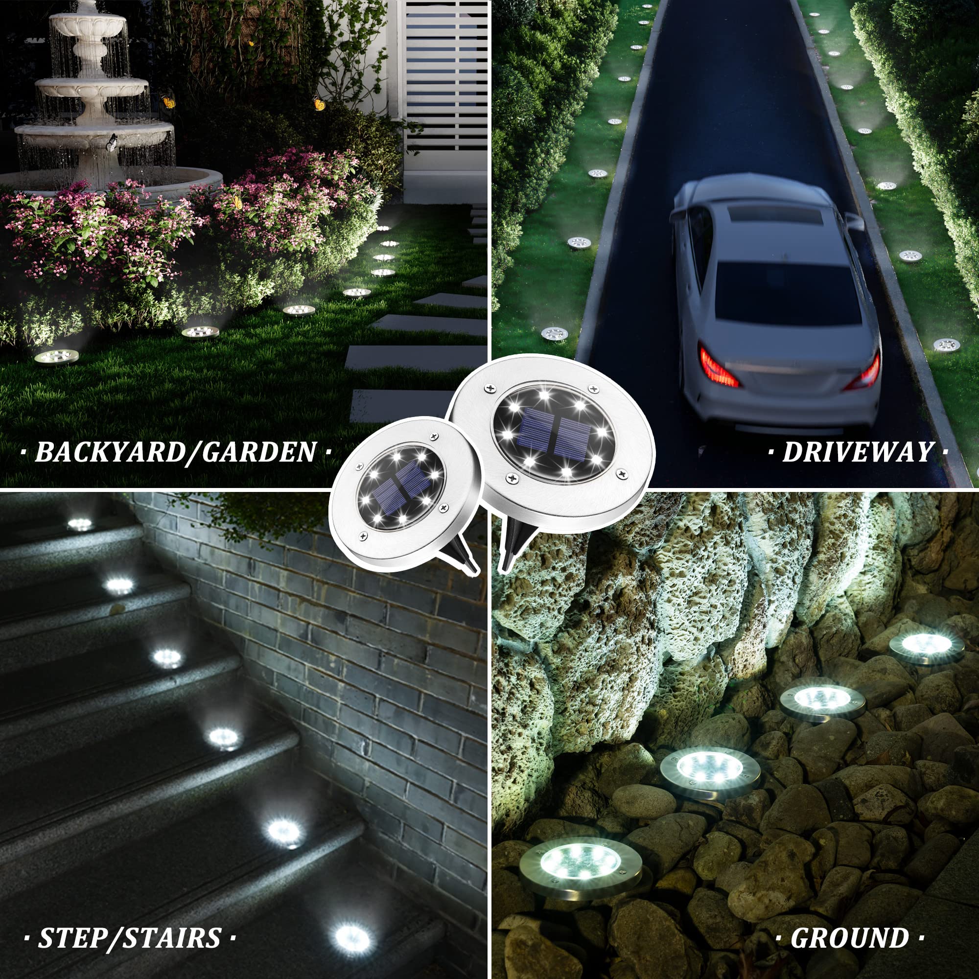 SOLPEX Solar Ground Lights, 20 Pack, Waterproof Stainless Steel & Plastic, Cool White, Model 8630 for Pathway & Garden