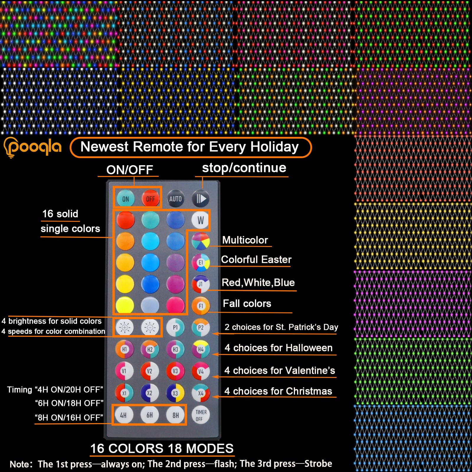 Color Changing Net Lights With 44 Keys Remote, Easter Net Lights Outdoor Mesh Lights, 14.8X4.9 Ft 240 Led Rgb Net Lights Connect