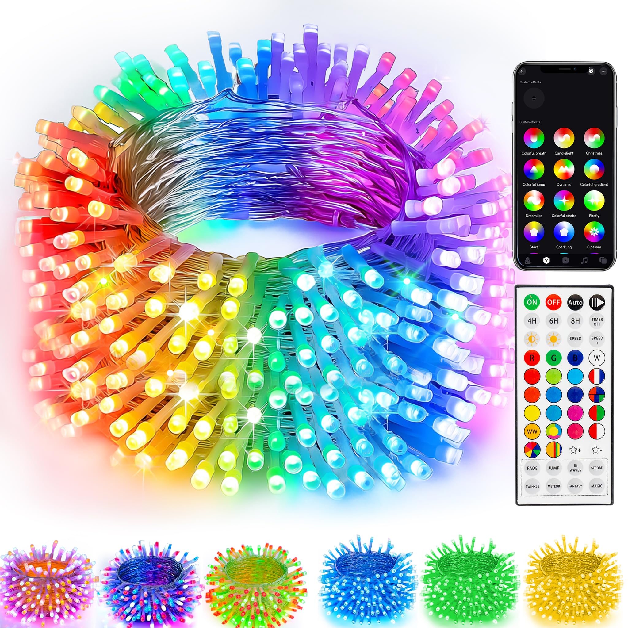 TW SHINE Smart Christmas Lights, 300 LED 100FT Color Changing Halloween String Lights Clear Wire with Remote & APP, Waterproof R