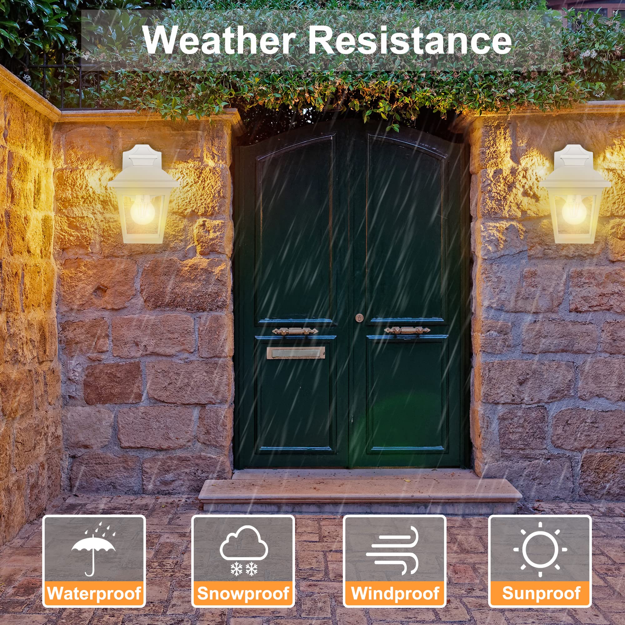 FUDESY Outdoor Wall Lantern, Waterproof Porch Light, Plastic, No Sensor, White, Model P746-E26W, Bulb Included