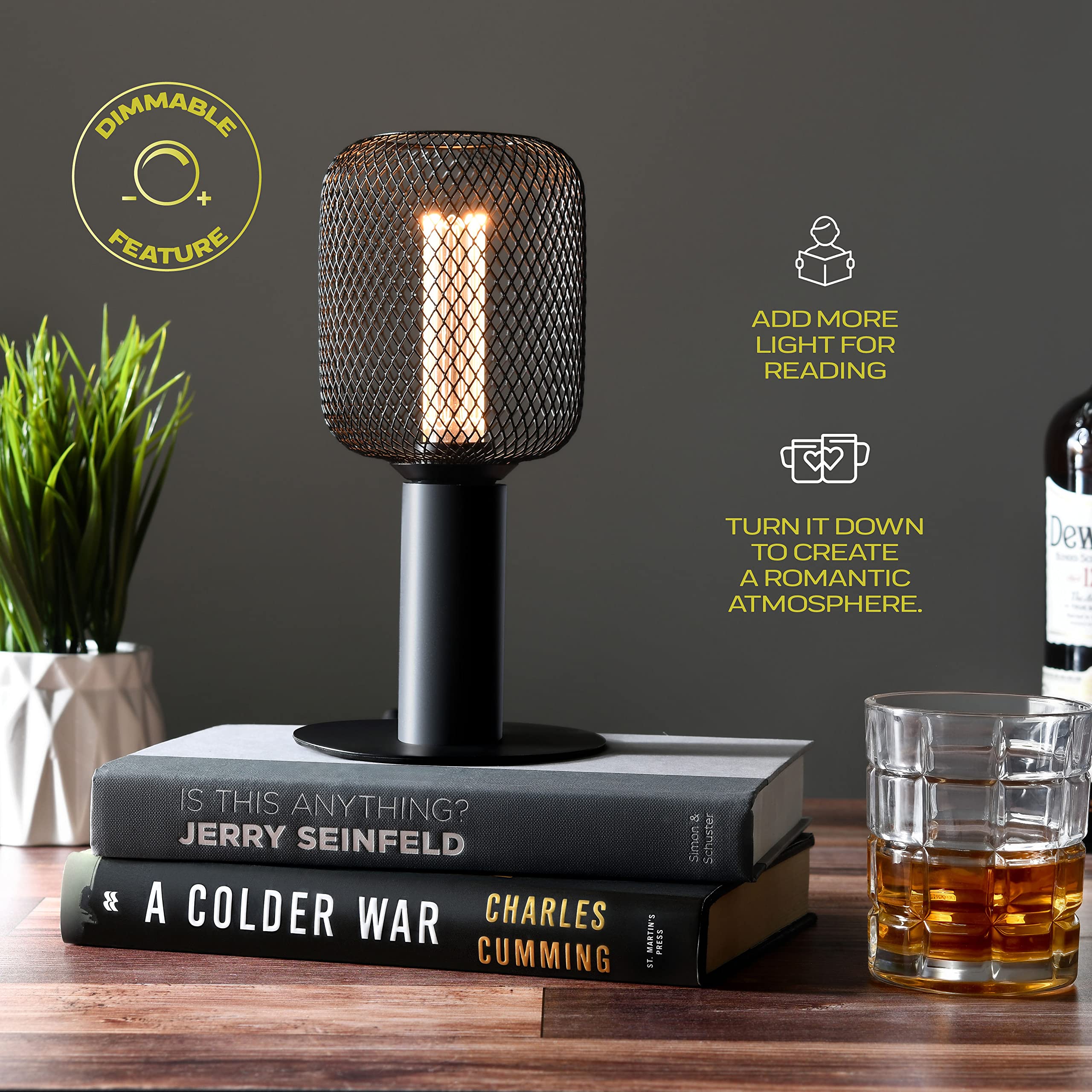 Next Glow LED Decorative Light Bulb, Black Metal Cage, Dimmable, Vintage Edison Style, 3.5W Equivalent, Cylinder Size