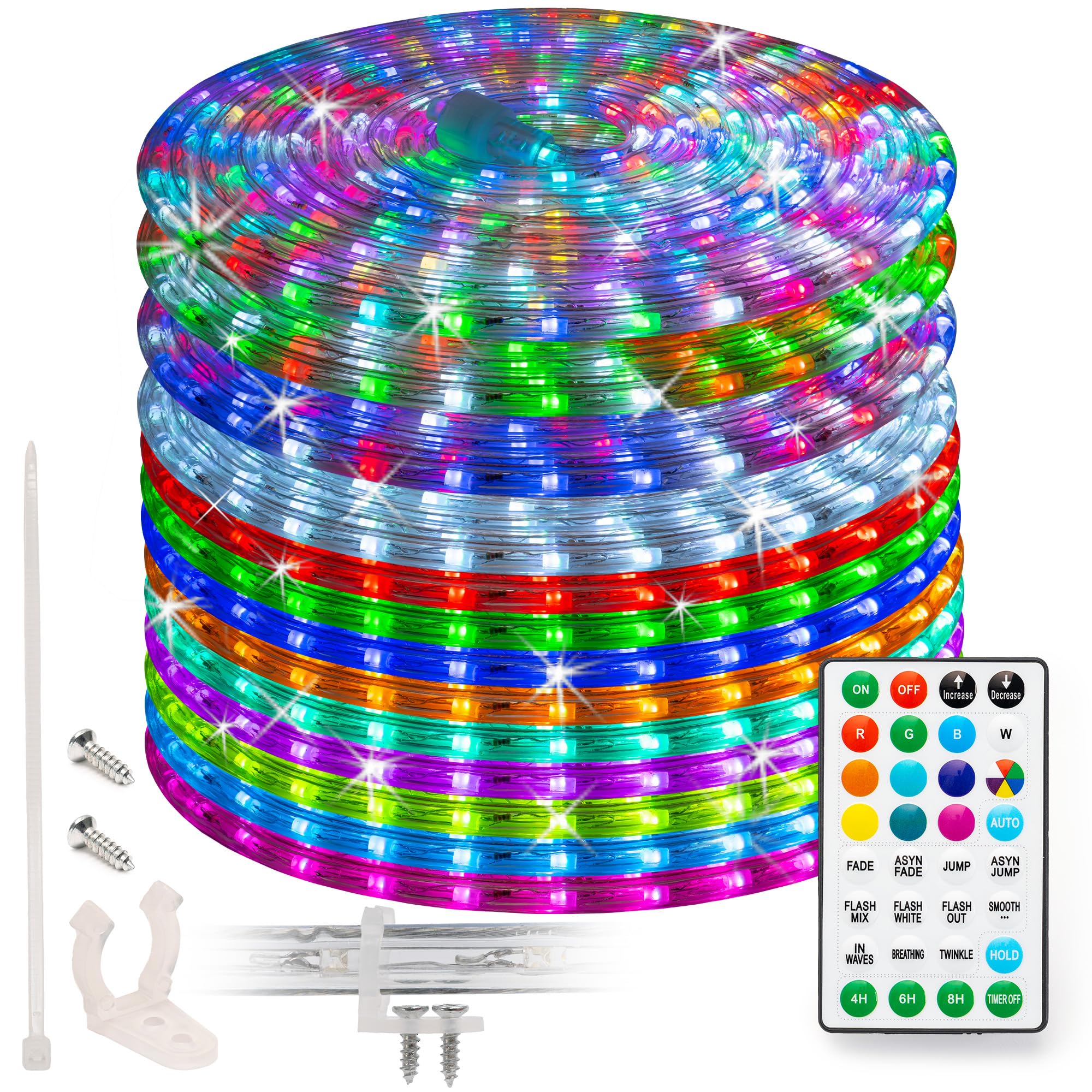 Wyzworks 50Ft 576Leds, 10 Color Changing Outside Rope Light 12-Modes W/Remote Controller, Outdoor Etl Certified Weatherproof Permanent 360 Degree Flexible Bend & Light Emitting Accent Lighting