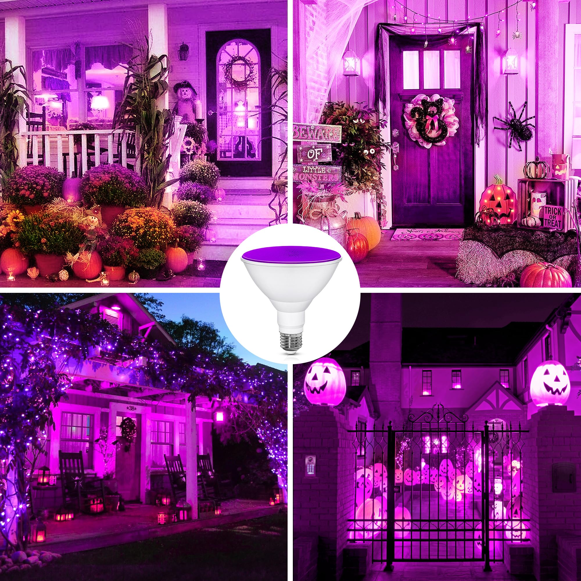 Purple Light Bulbs - Par38 Led Flood Purlple Halloween Light Bulb - 150W Equivalent E26 Base Purple Led Lights  Party Decoration  Porch  Home Lighting  Holiday Lighting  Flood Lights Outdoor  2 Pack