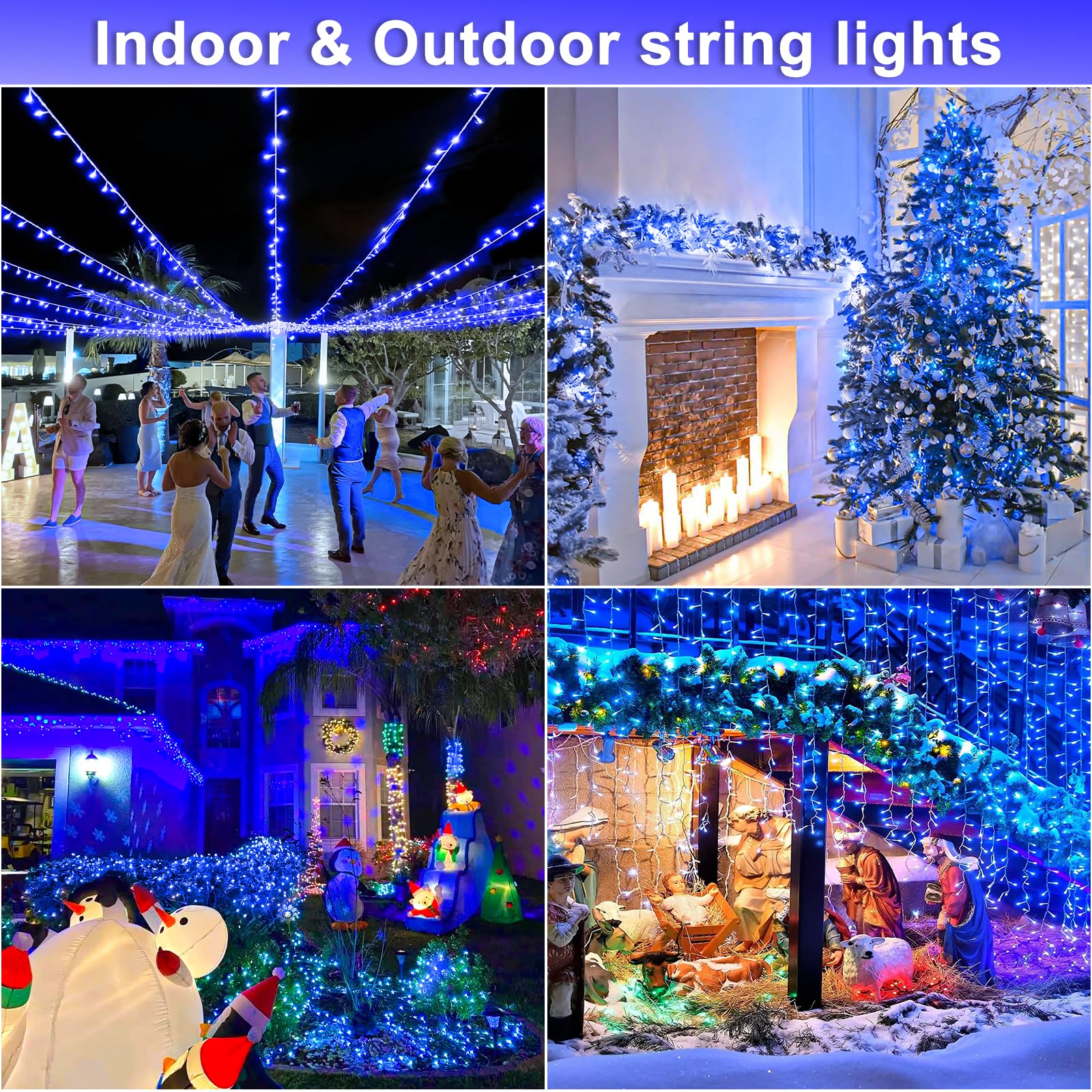 Einiiya 250 Led Blue String Lights Indoor, 82Ft 8 Modes Clear Wire Blue Christmas Lights Outdoor Indoor, Plug In Waterproof Fair