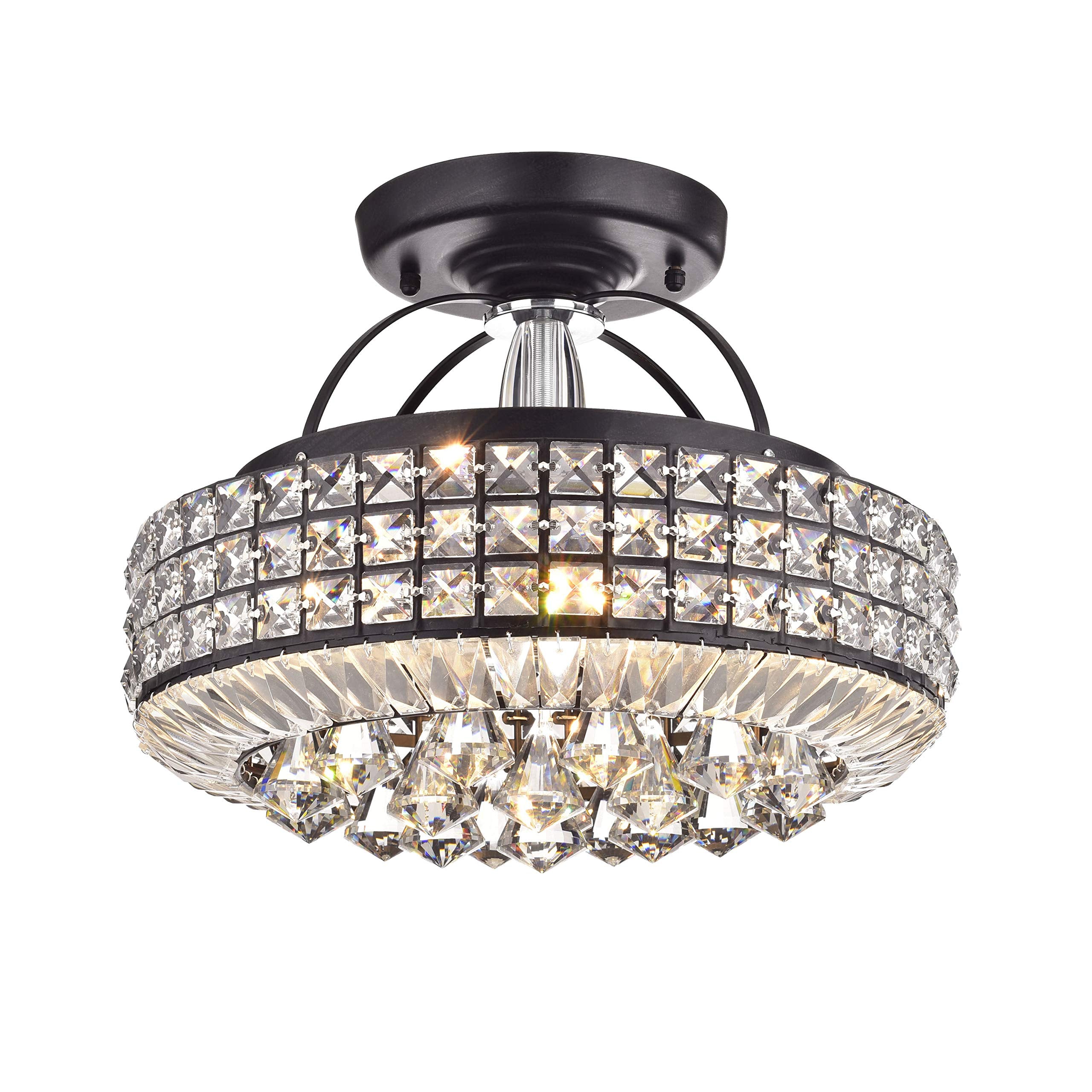 Jojospring Crystal Semi Flush Mount Chandelier, Antique Black, Model B313-RU-626