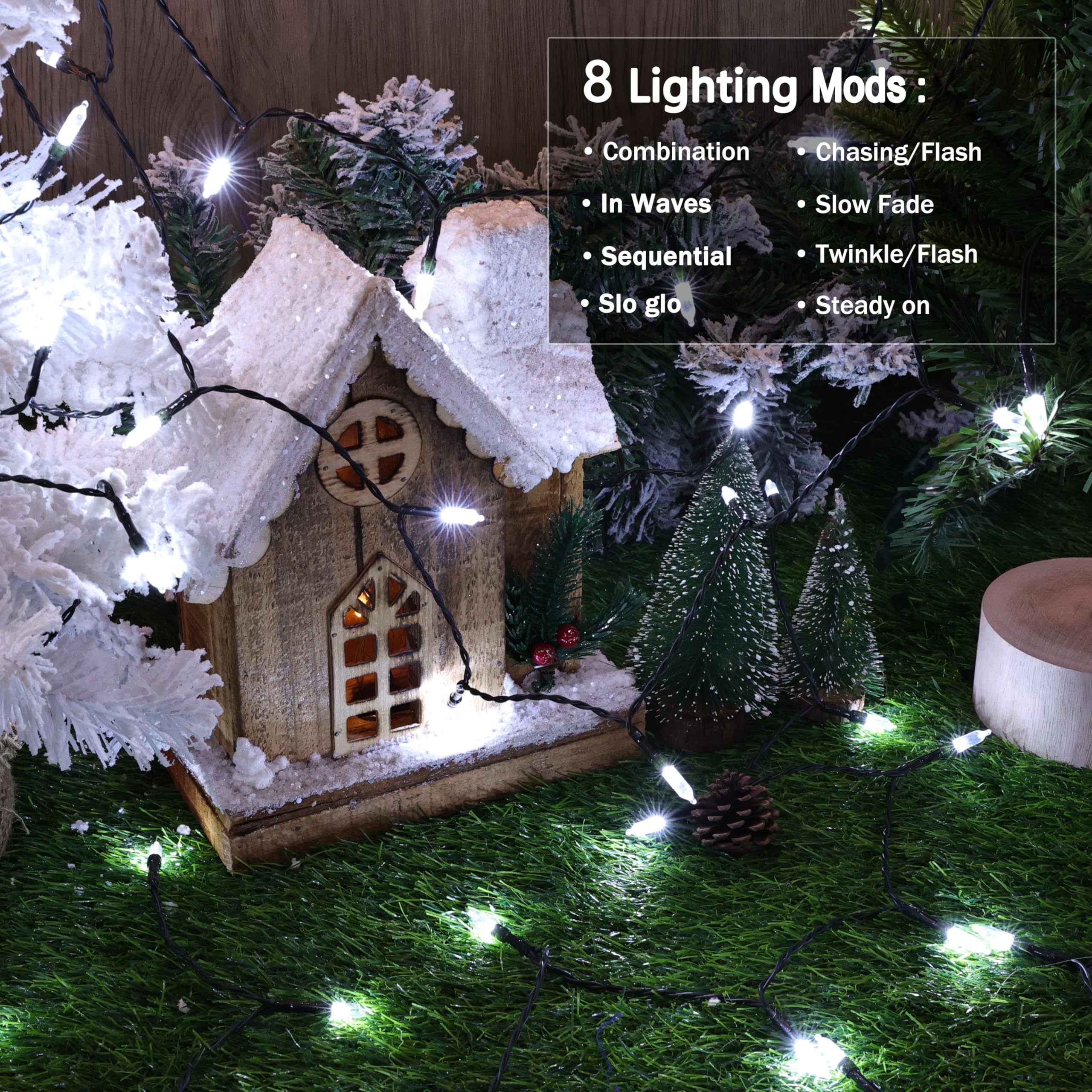 Lomotech Battery Operated Christmas Lights - 4 Pack Total 66Ft 200Leds Mini String Lights 8 Modes Waterproof With Timer For Home  Garden  Party  Holiday  Tree Decoration (Green Wire  White)