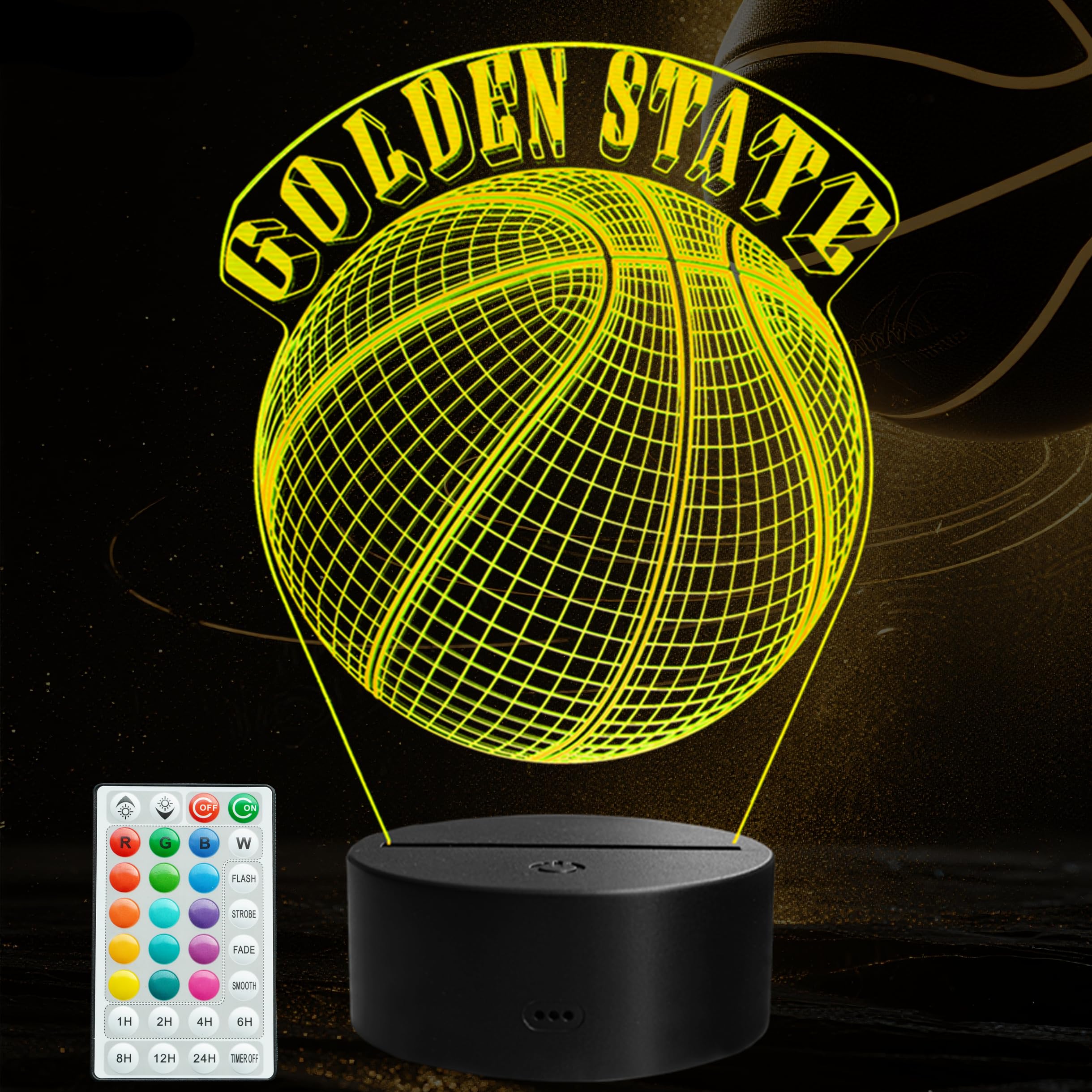 POSSHE Basketball Golden State Night Light, Golden State Gifts for Boy, 3D Illusion Lamp with Remote Control, 16 Colors Changing
