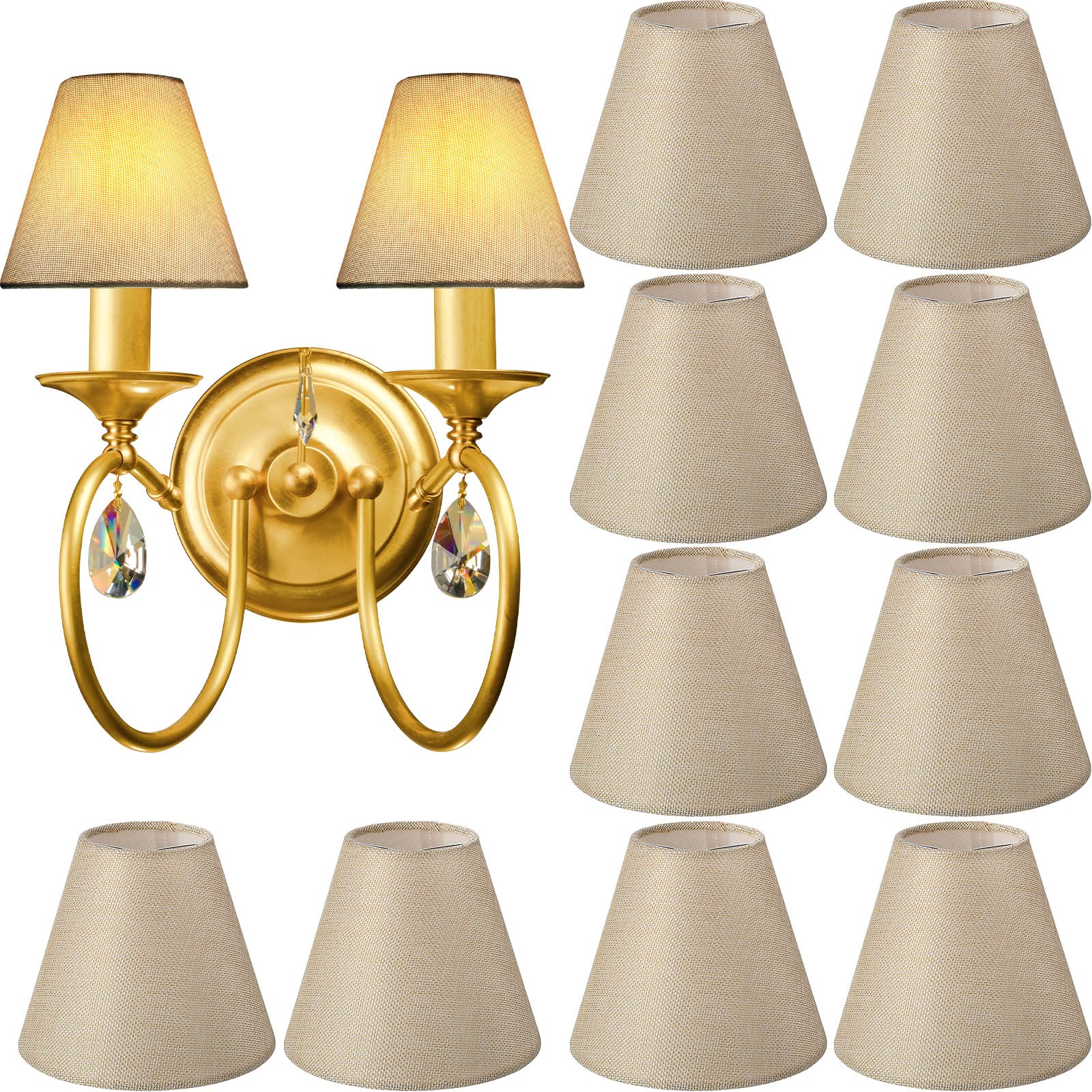 Set of 10 Small Lamp Shade Chandelier Shades Burlap Clip on Lamp Shade 3 x 6 x 5 Rustic Barrel Fabric Lampshade Cover for Table 