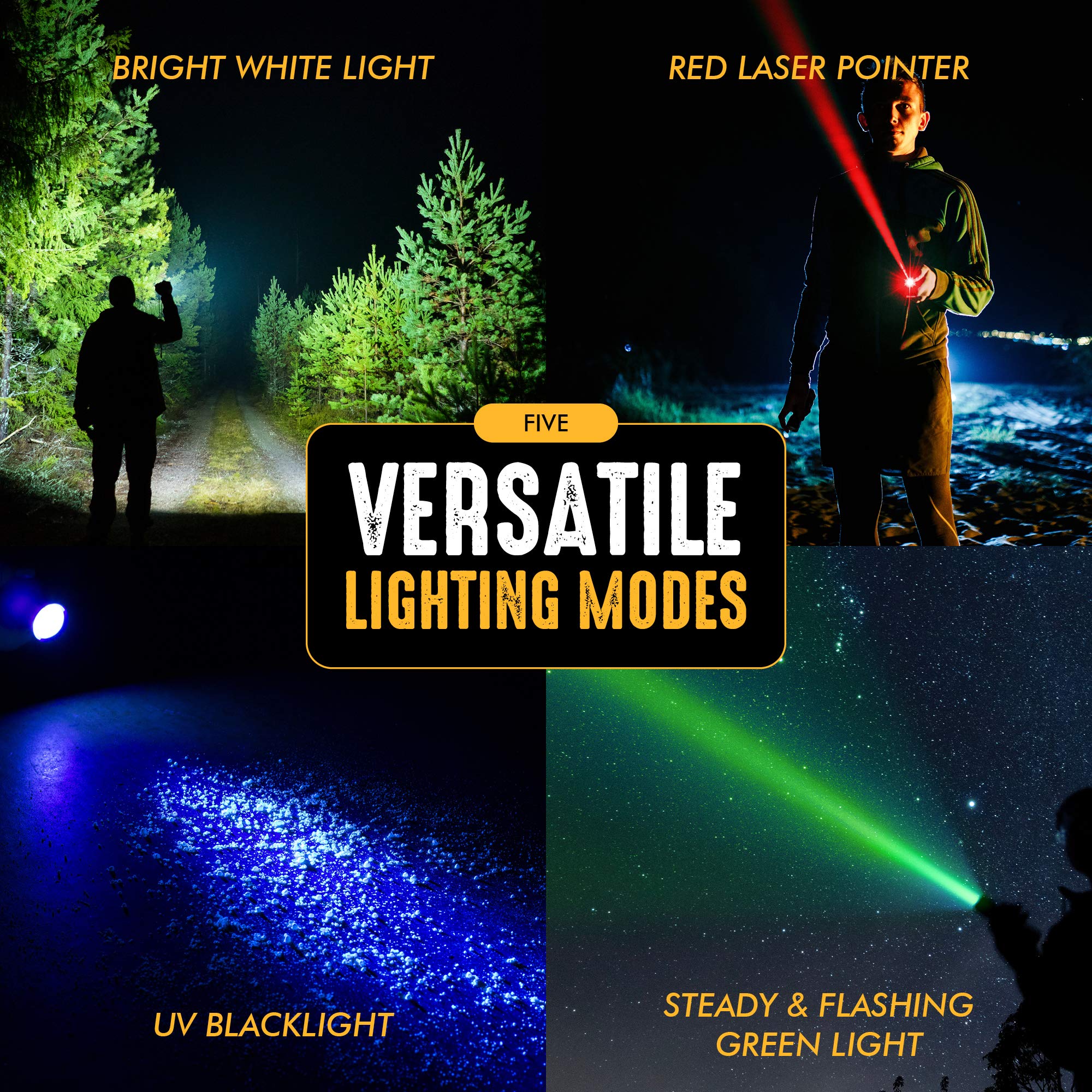 SAMLITE LED Tactical Flashlight - 5 Modes, UV Light, Magnetic Base, Medium, Black, Model 20281-SL-FBA, Water Resistant, 3 AAA Batteries Included