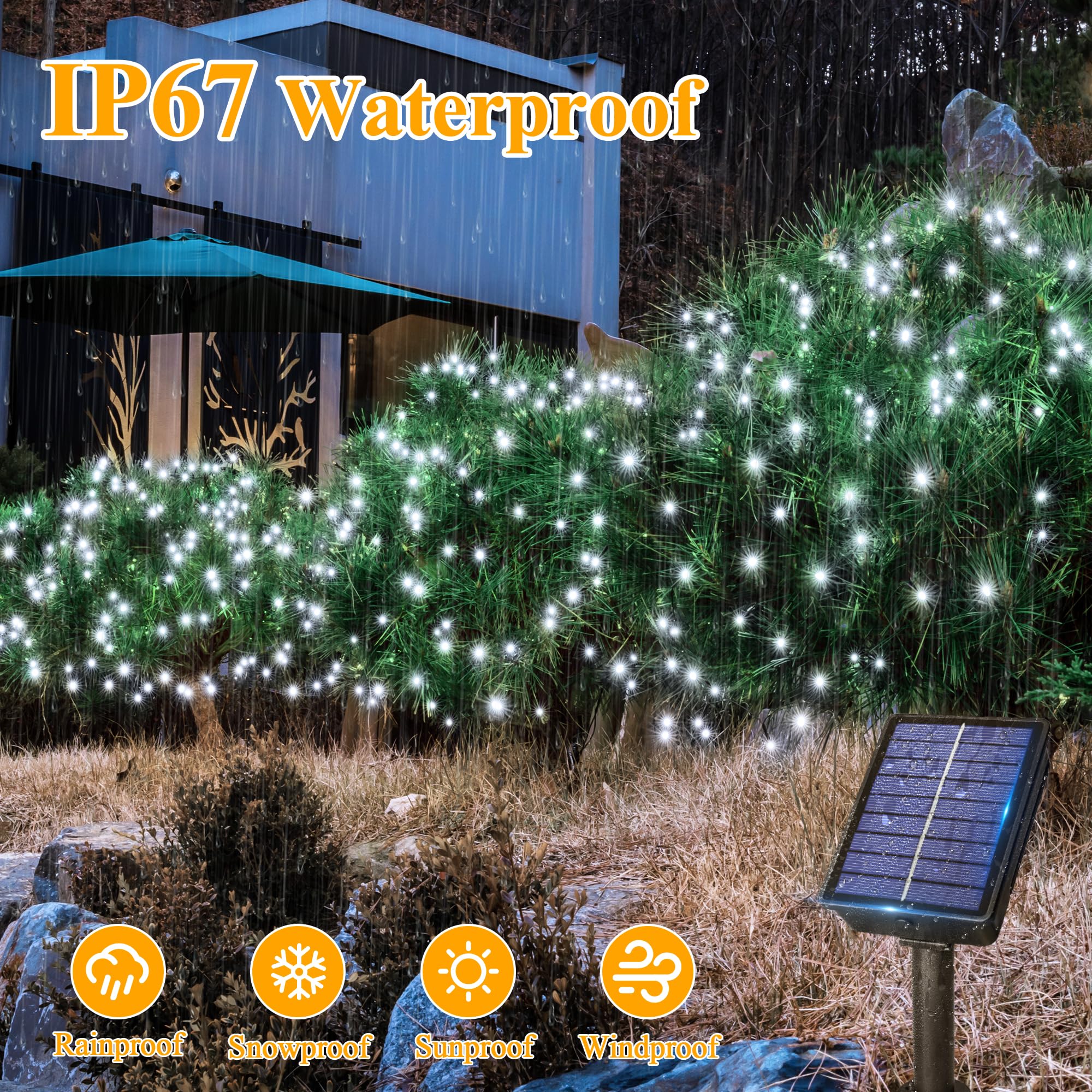 Ollny Solar String Lights Outdoor, 40Ft 120Led Solar Fairy Lights, 8 Modes Ip67 Waterproof Solar Lights For Outside Yard Garden