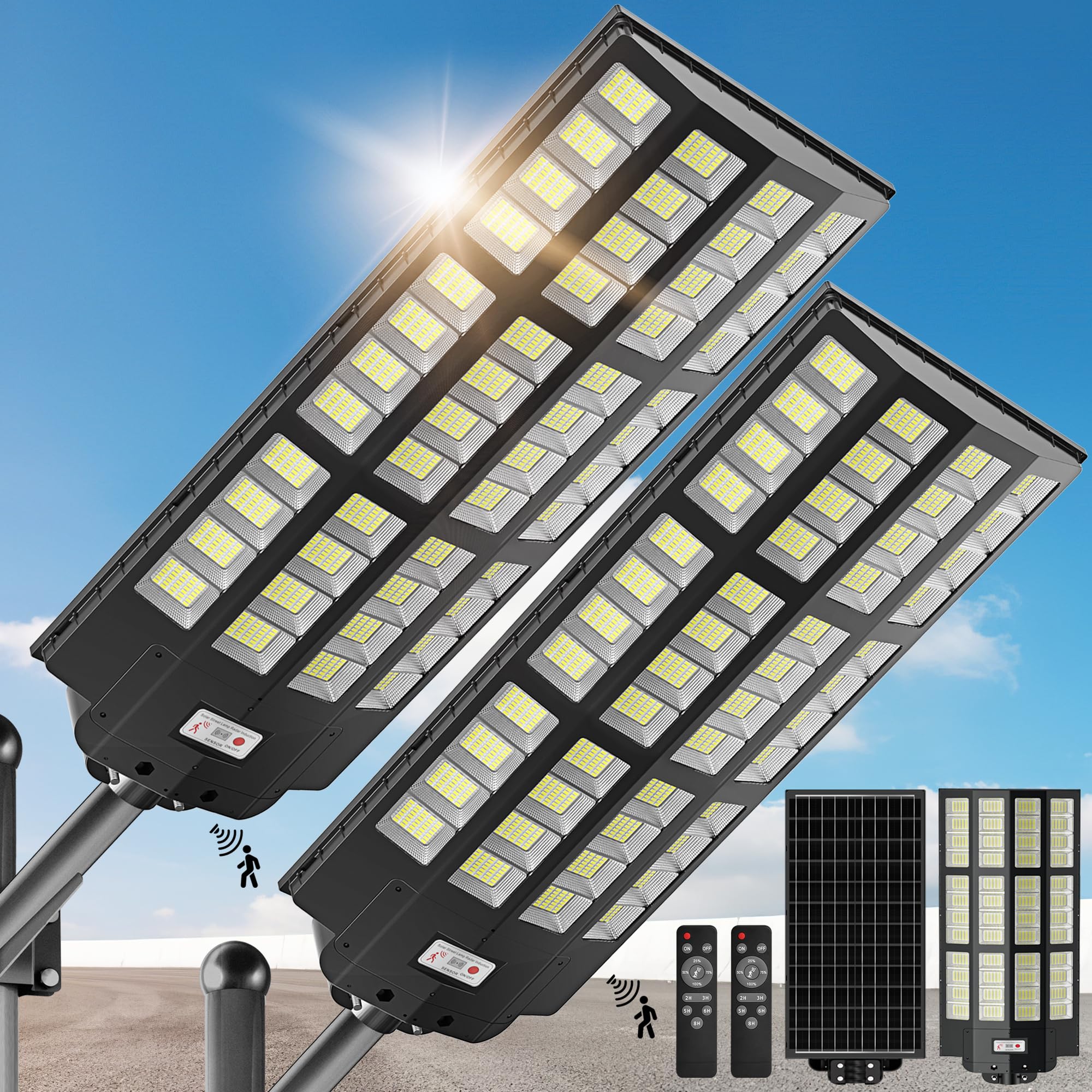 OKPRO 9800W Solar Street Lights Outdoor - Wide Angle Solar Lights Outdoor Motion Sensor, Commercial Parking Lot Light Dusk to Da