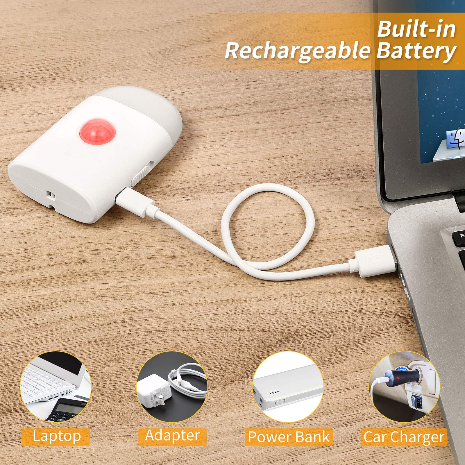 Motion Sensor Led Night Lights Warm White With Adjustable Brightness Rechargeable Battery, With Hook And Stick-On For Cabinet, W