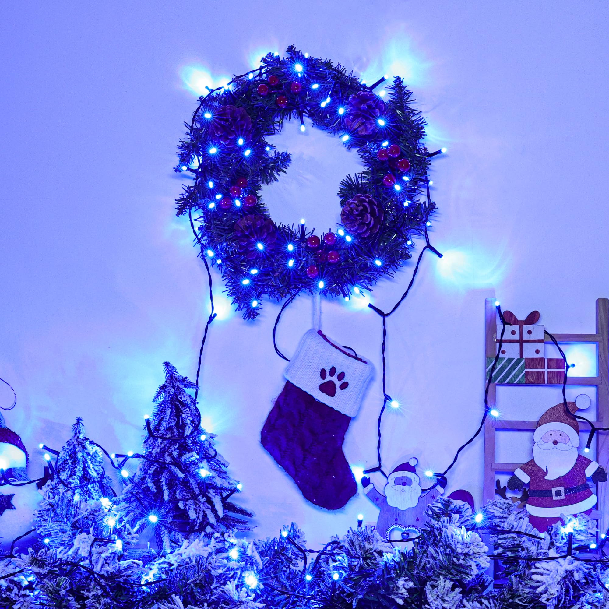 Lomotech Battery Operated Christmas Lights - 4 Pack Total 66Ft 200Leds String Lights 8 Modes Waterproof With Timer For Home  Garden  Party  Holiday  Tree Decoration (Green Wire  Blue)