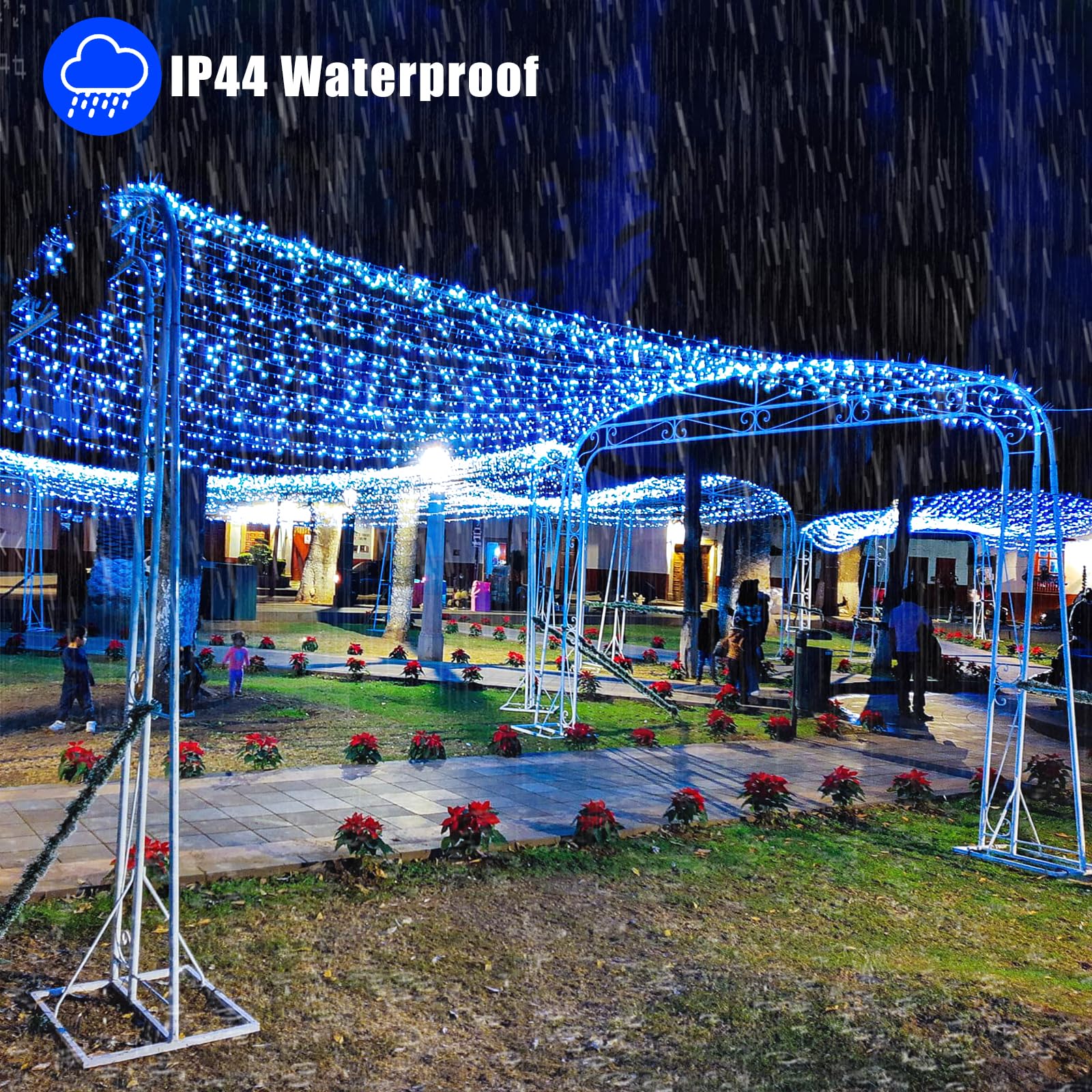 Vivideal 300 Led Christmas Lights Outdoor - 99Ft Extra Long Christmas String Lights 8 Modes Plug In Waterproof Fairy Lights With Timer Memory For Indoor Outside Bedroom Home Party Decoration, Blue