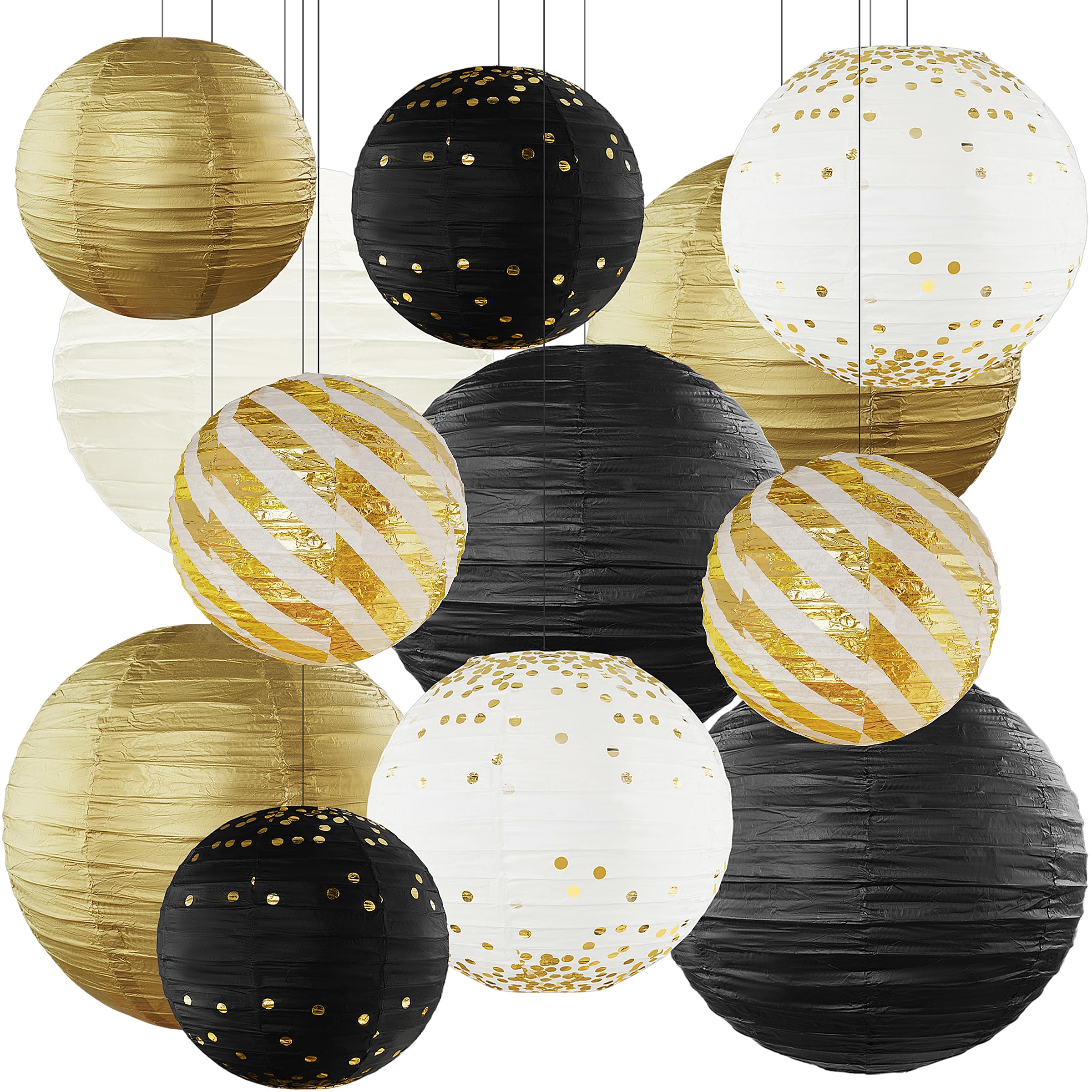 Black And Gold Graduation Decorations Hanging Paper Lanterns 12Pcs Paper Lanterns Decorative For Graduation Birthday Anniversary