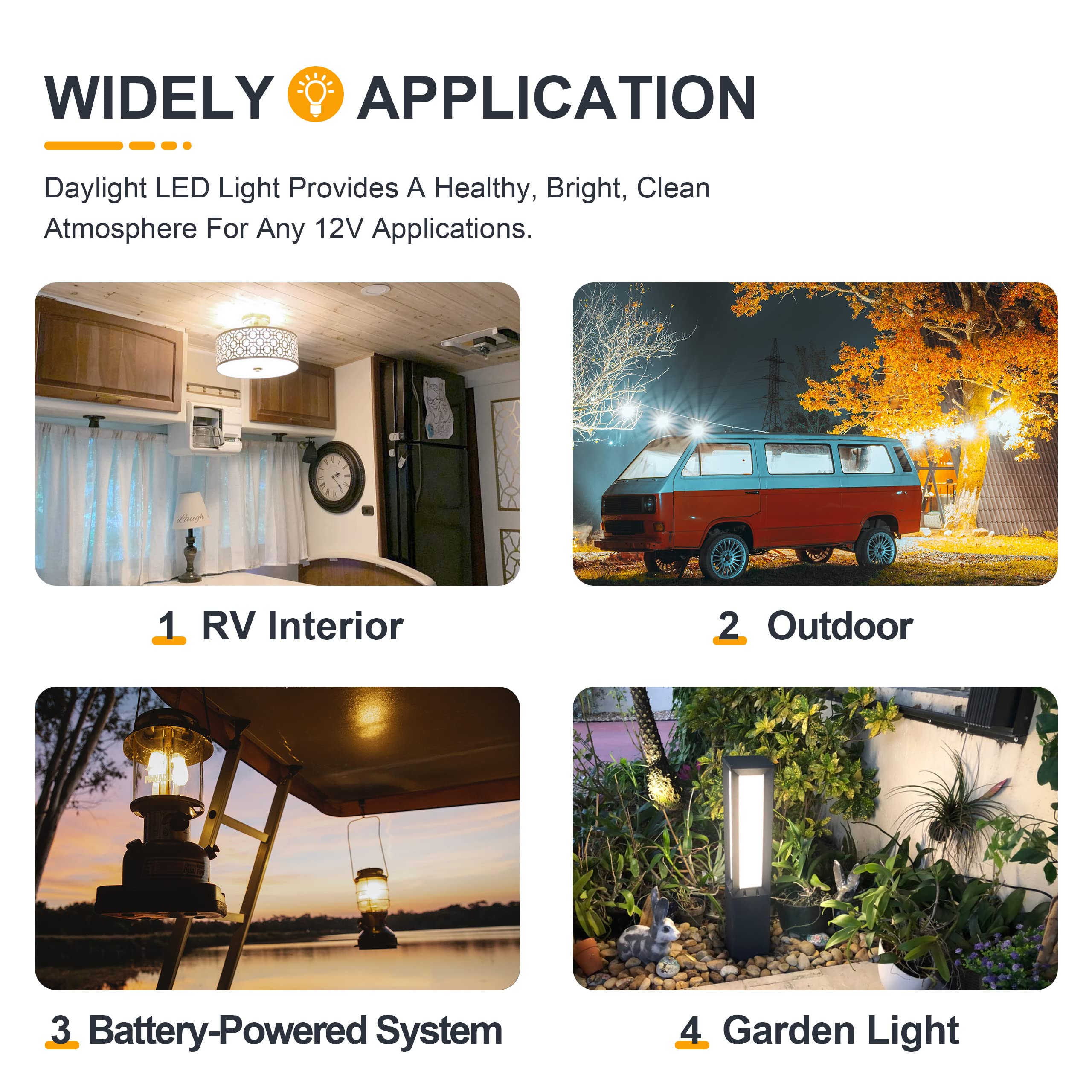 Tokcon 12V Led Light Bulbs - Daylight 5000K 4W(Only For 12 Volt Dc/Ac) - E12 Candelabra Base - 40W Equivalent Dimmable Low Volta