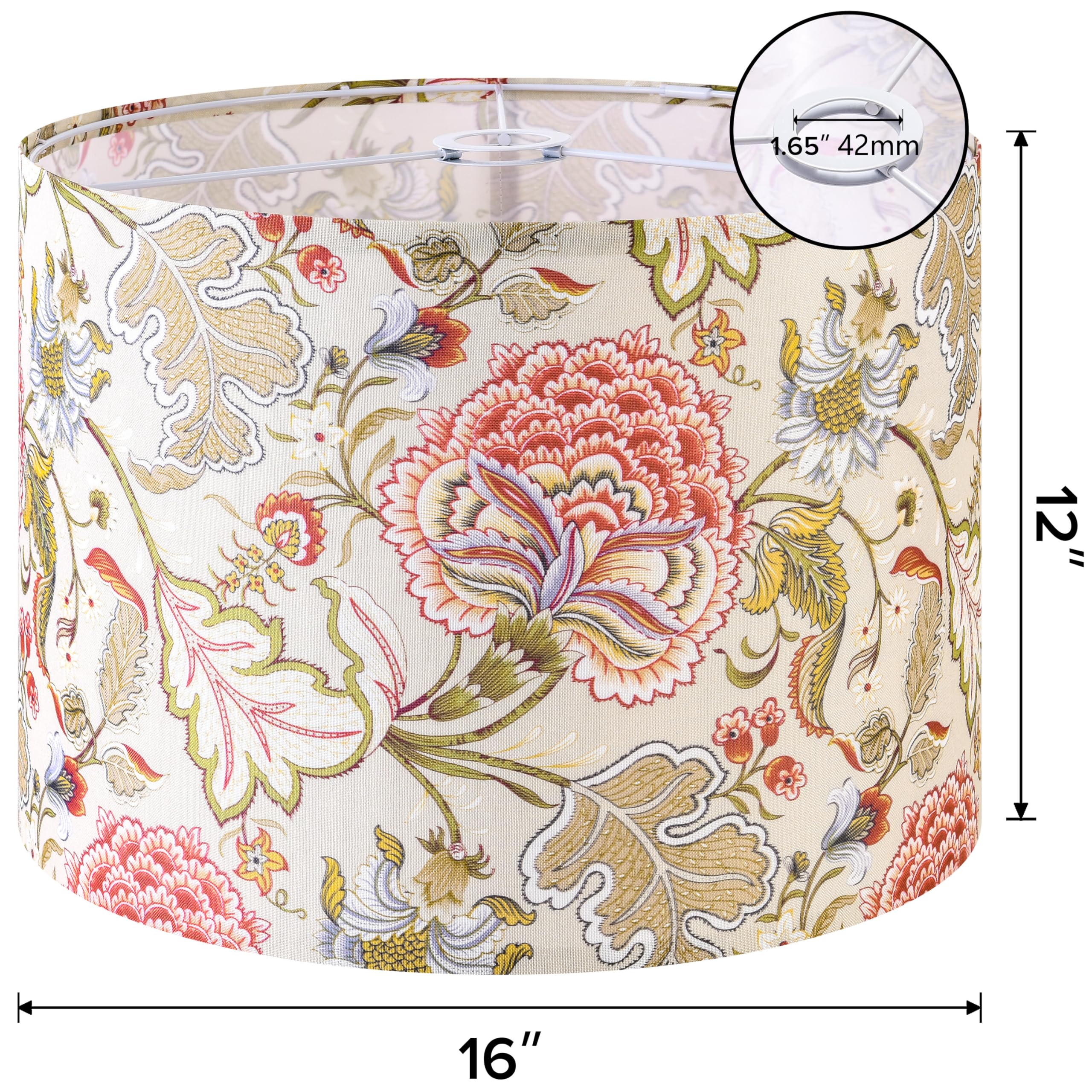 GO&SO Floral Drum Lamp Shade, 16inx16inx12in, Polyester Linen, E27 Base, Multicolour-1, Model G5-17-1DZT-1
