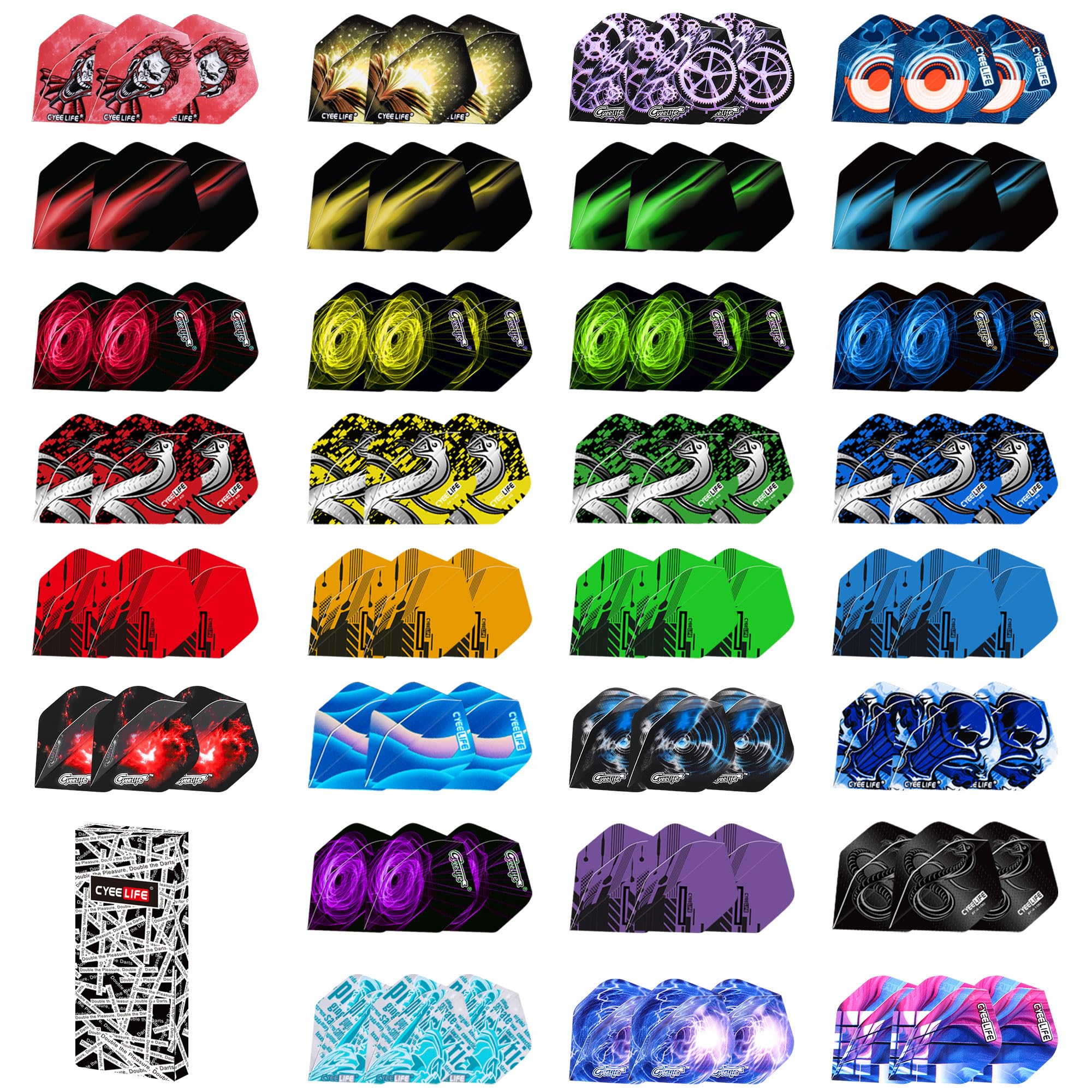 CyeeLife Dart Flights - 30 Sets (90 Pcs) Durable PET Replacement Wings for Steel Tip & Soft Tip Darts