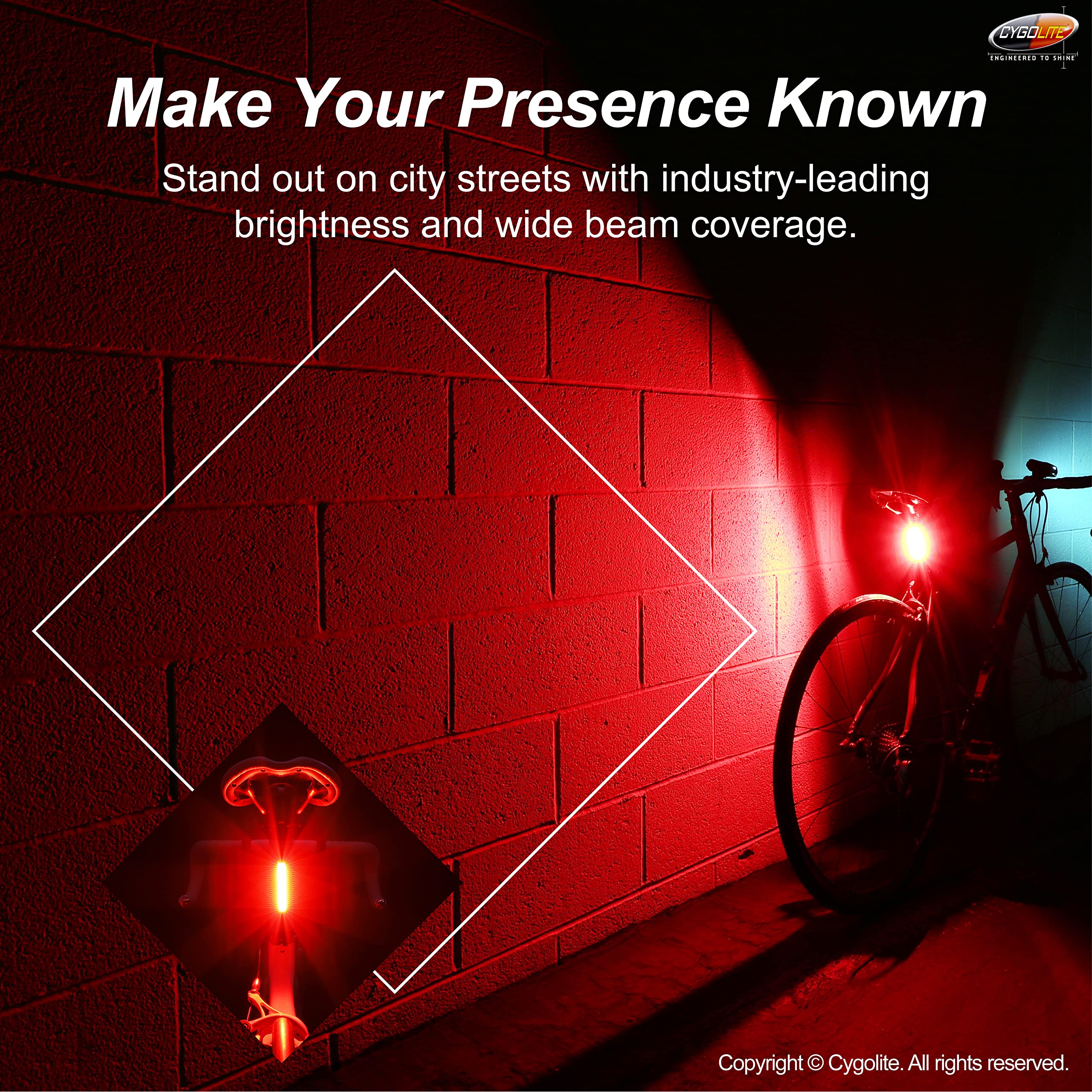 Cygolite Hotrod Bike Tail Light - 50 Lumen, USB Rechargeable, IP64 Waterproof, Compact, Black/Red