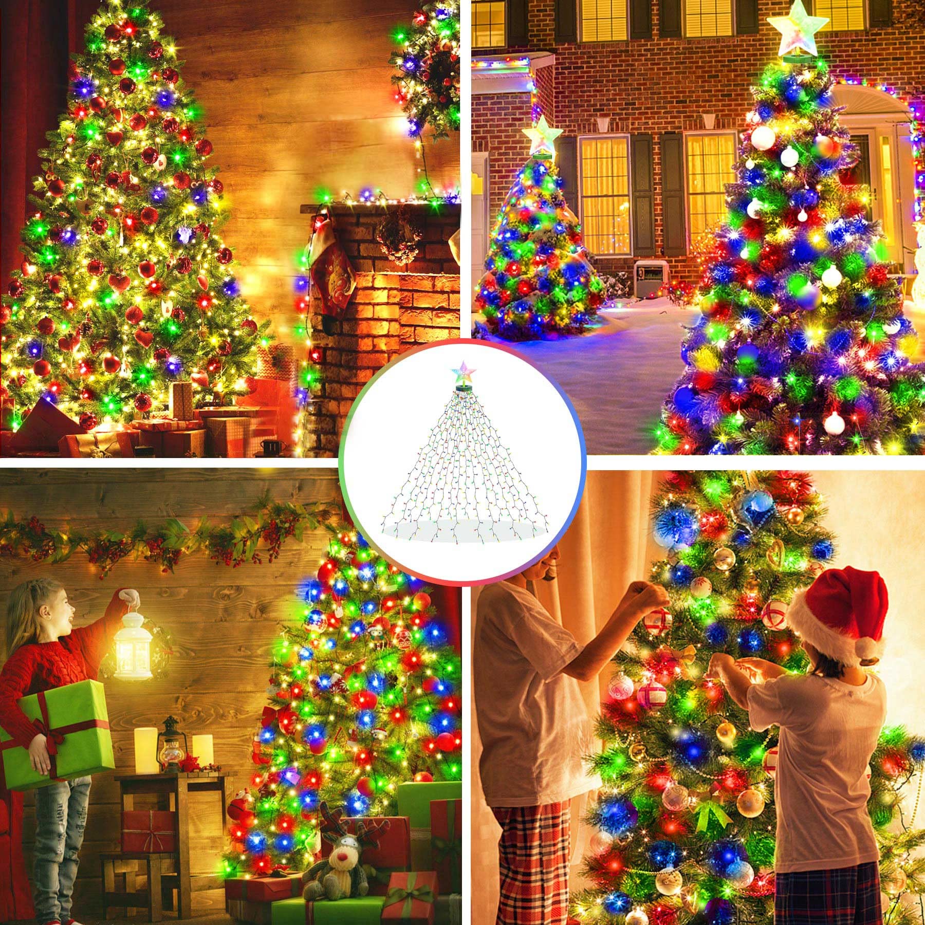 Aneeway Christmas Tree Lights - 410 Led Multicolor String Lights, 6.6Ft, 8 Modes, Remote Control, Memory Function