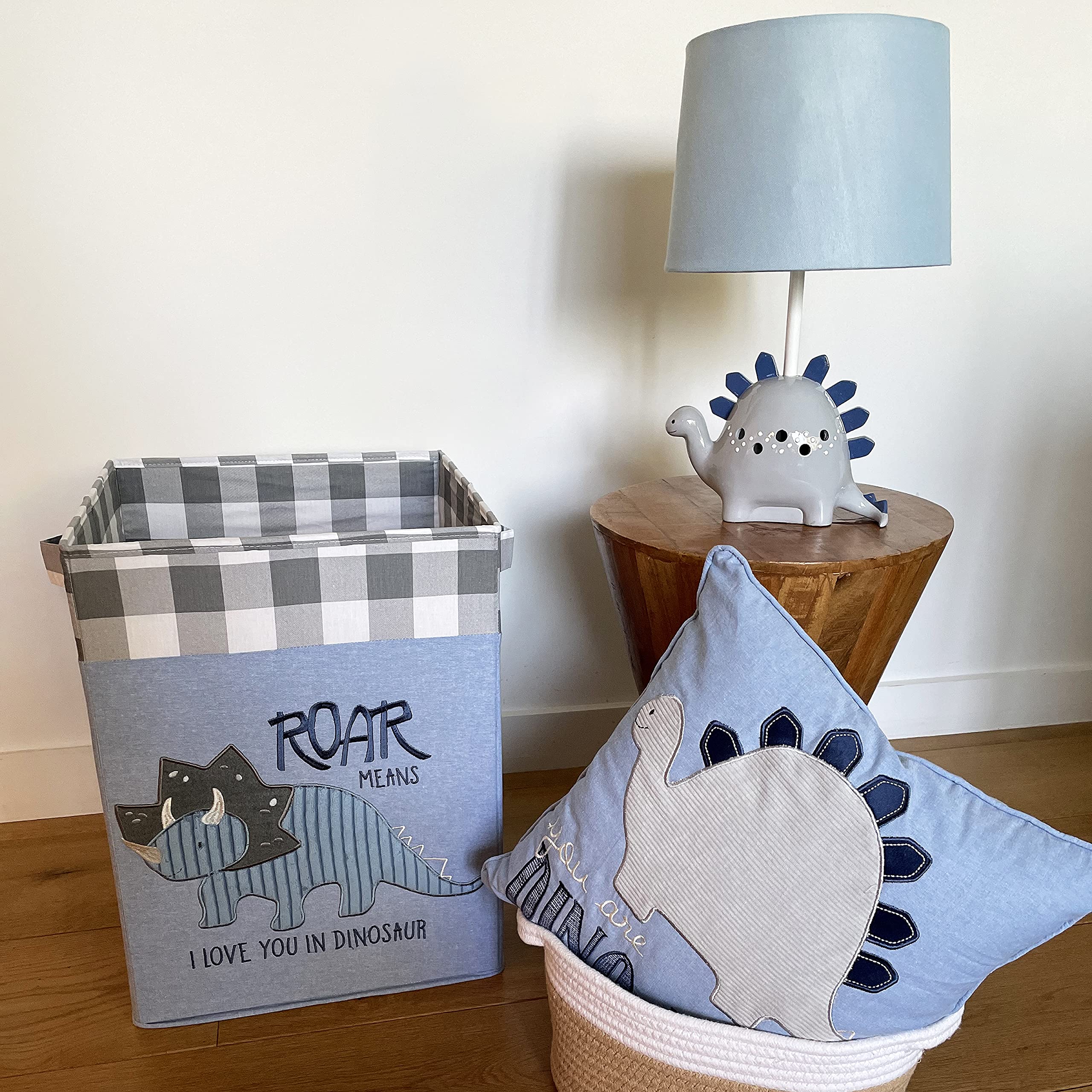 Levtex Baby - Night Owl Table Lamp and Shade - Dinosaur Base with Blue Canvas Shade Lamp - Nursery Accessories - Measurements: 2