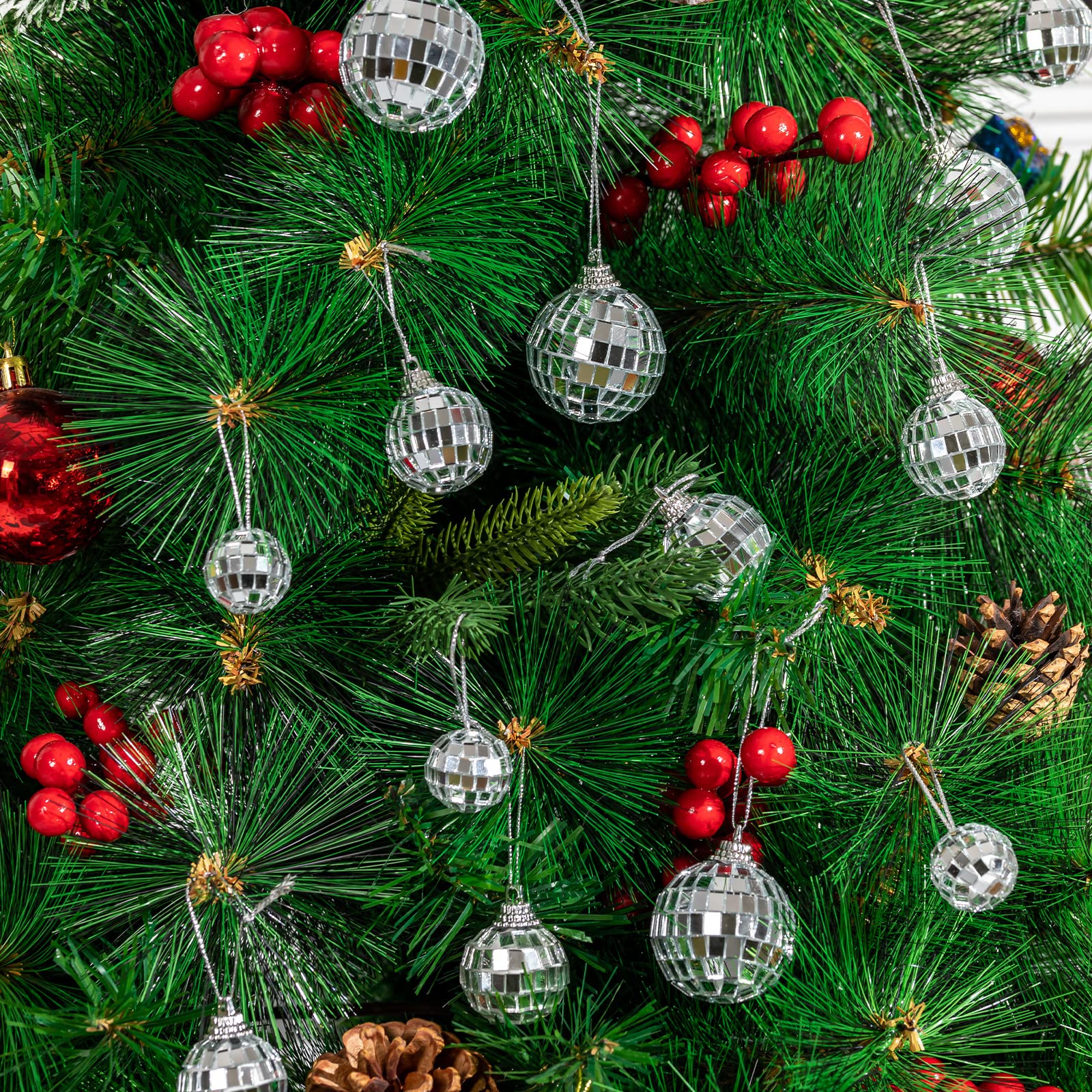 36 Pieces Mirror Disco 4D Ball Silver Hanging Disco 4D Ball Small Party Mirror Balls Cool Reflective Decor Christmas Tree Ornaments For Wedding Party Dance Music Festival, 3 Sizes
