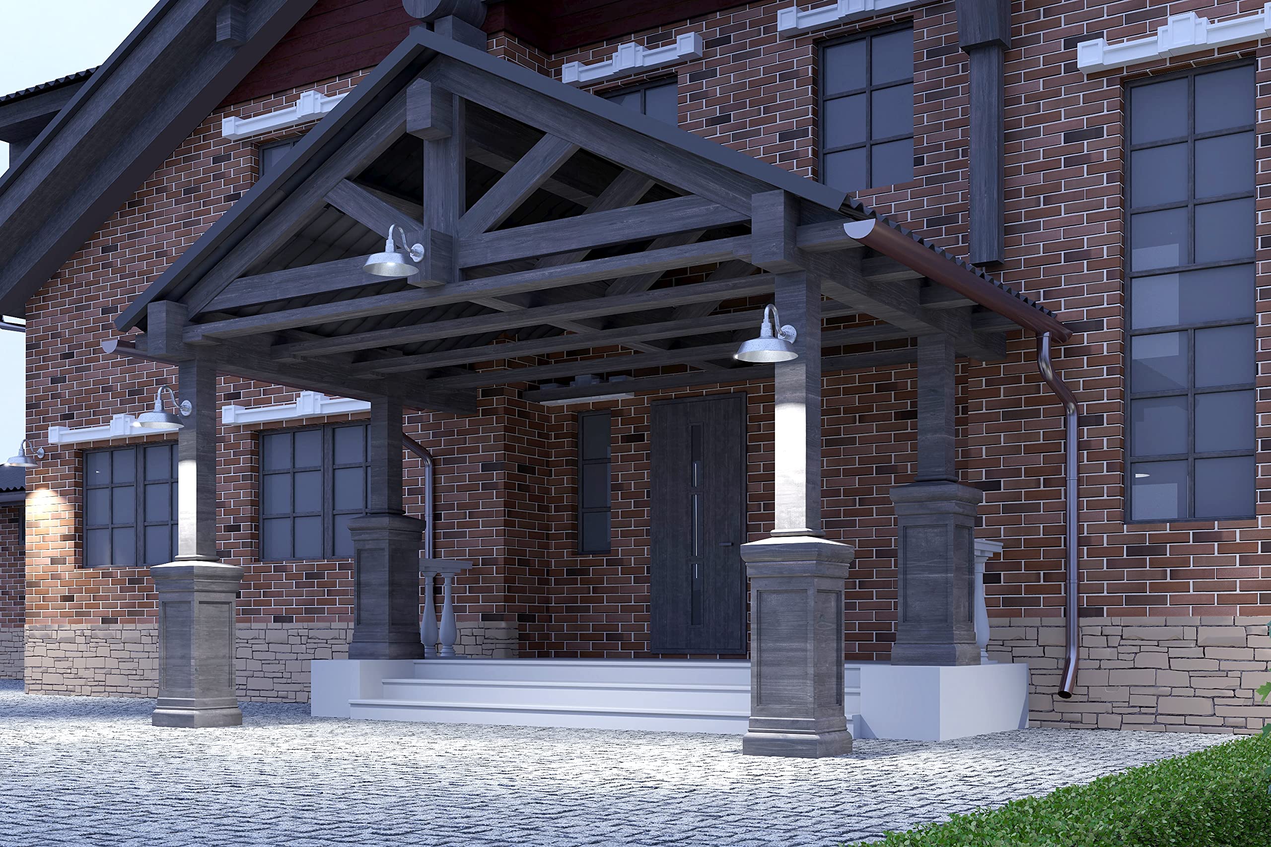 14In. Galvanized Finish Outdoor Gooseneck Barn Light Fixture With 10In. Long Extension Arm - Wall Sconce Farmhouse, Antique Styl