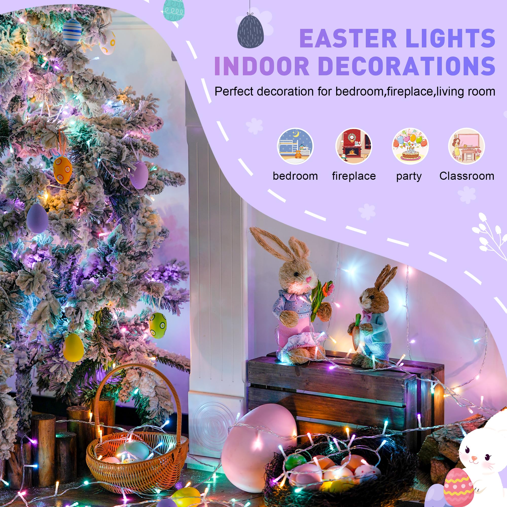 Jmexsuss Multicolor Easter Lights Clear Wire Outdoor Indoor, 600 Led Multicolor Easter String Lights,168Ft Colorful Christmas Lights Plug In For Bedroom Tree Room Party Easter Decorations