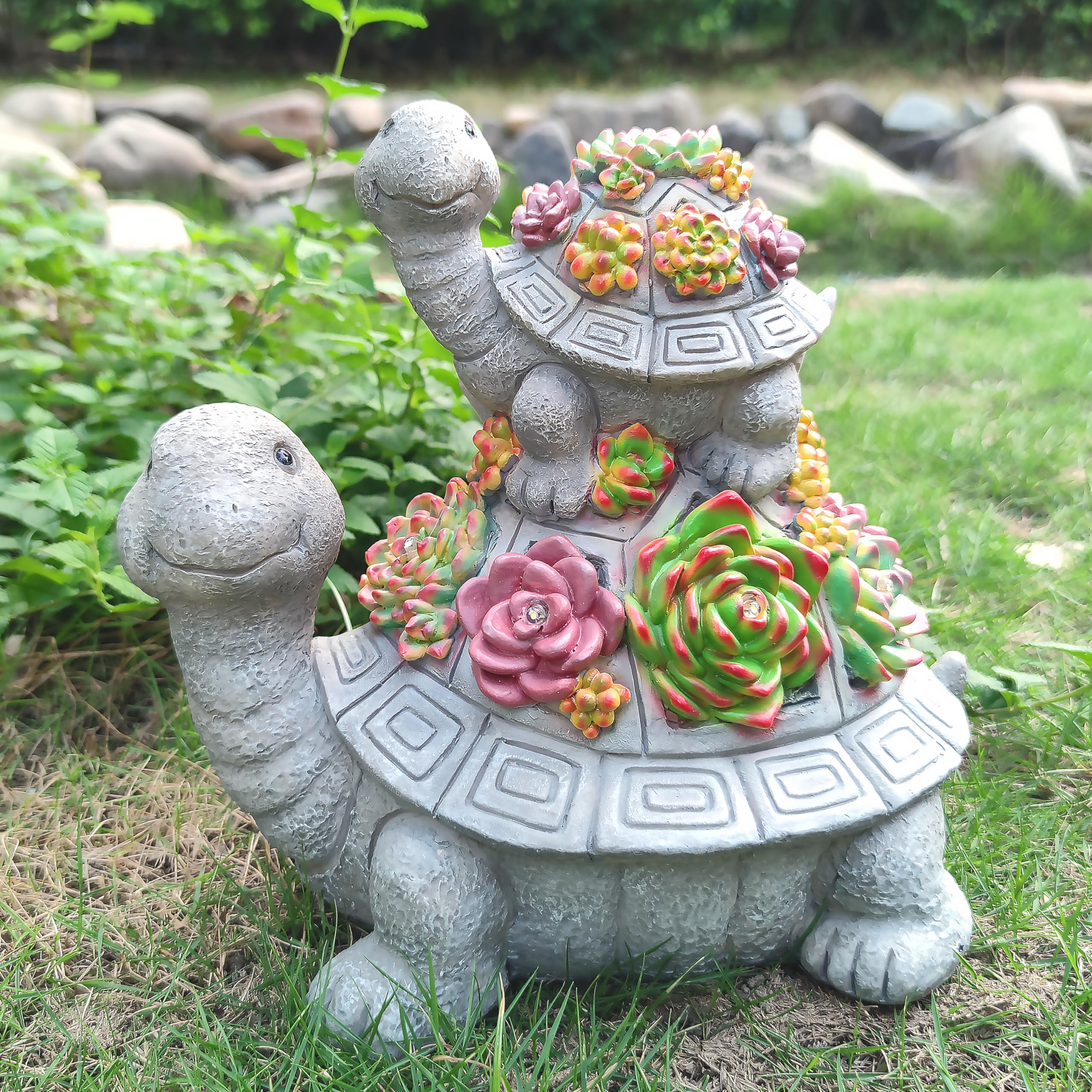 VIOYOUNS Large Solar Turtle Garden Statue with Succulent & 6 LED Lights, Outdoor Decor for Lawn & Yard