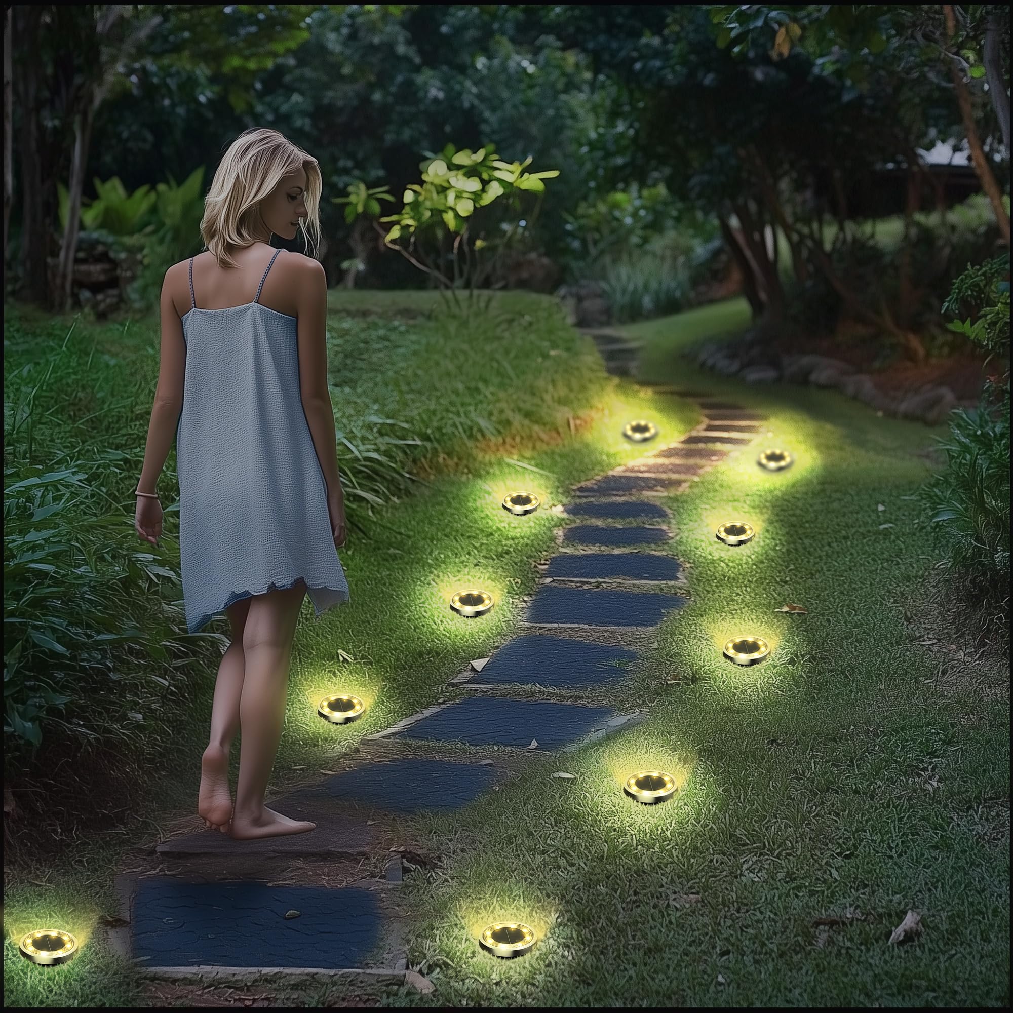 INCX Solar Ground Lights, 20 Pack Waterproof Outdoor Landscape Lighting, Stainless Steel, Warm White, Model minidmd