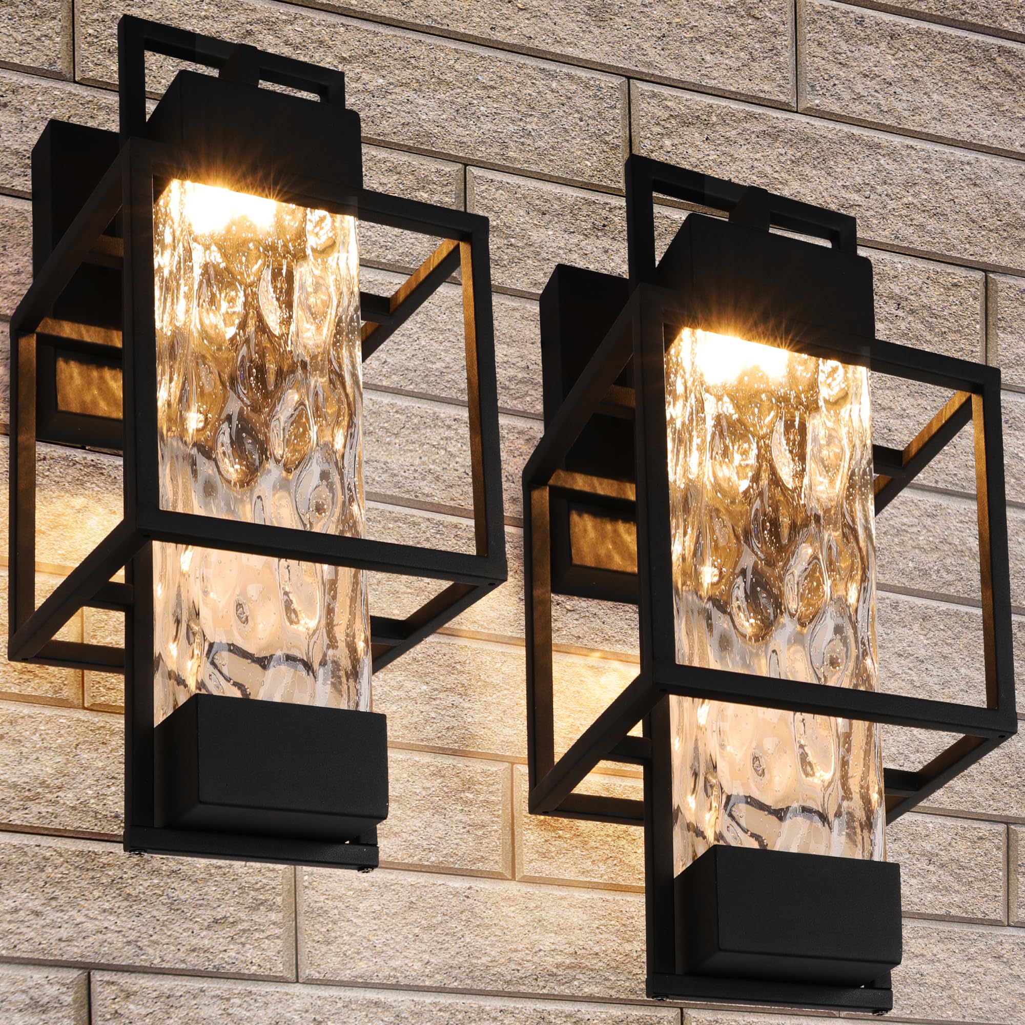 PARTPHONER Outdoor Wall Sconce Light Fixtures, 15in Waterproof Porch Light, Dusk to Dawn, Black, Model PAWL167AB2, 2 Pack