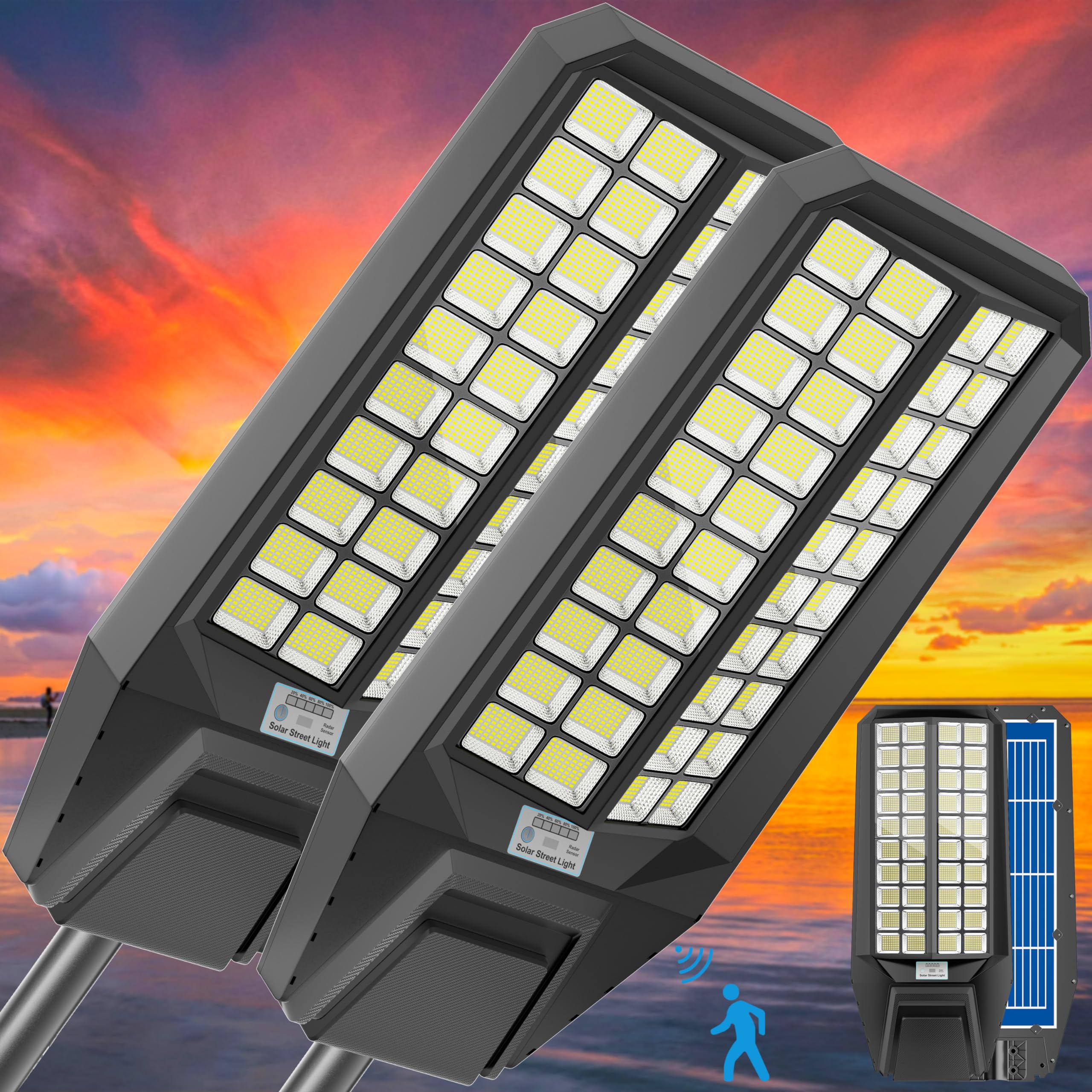 IOBZSM Solar Street Light 7000K 800000LM Auto On/Off Dusk to Dawn IP67 Waterproof Motion Sensor for Security & Outdoor Lighting