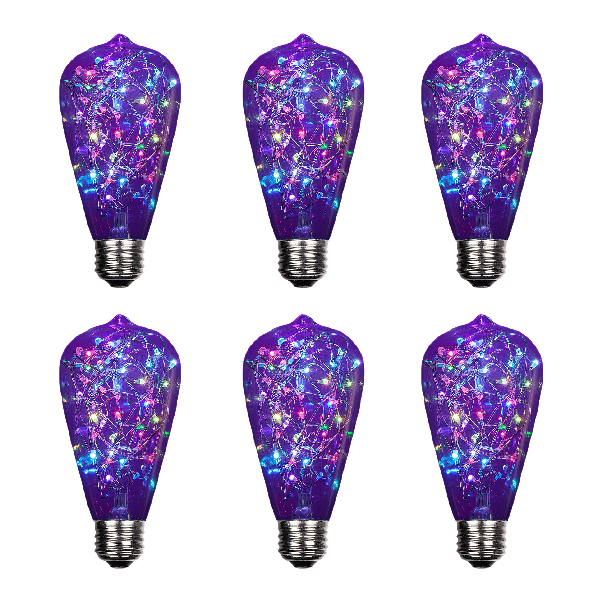 1W ST64 Fairy Light Filaments Bulbs E26 Edison Night Lights RGB Light Copper Wire Starry Lights for Pendant Light Fixtures Bedroom Living Room Christmas Wedding Clear Plastic (6 Pack)