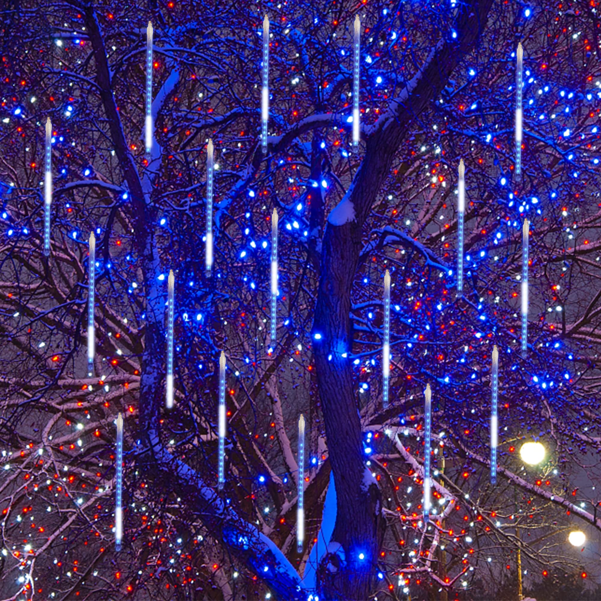Ljlnion 12 Inch Meteor Shower Lights, 288 Led Blue Icicle Lights, Connectable Raindrop Decor For Christmas, Weddings, And Parties