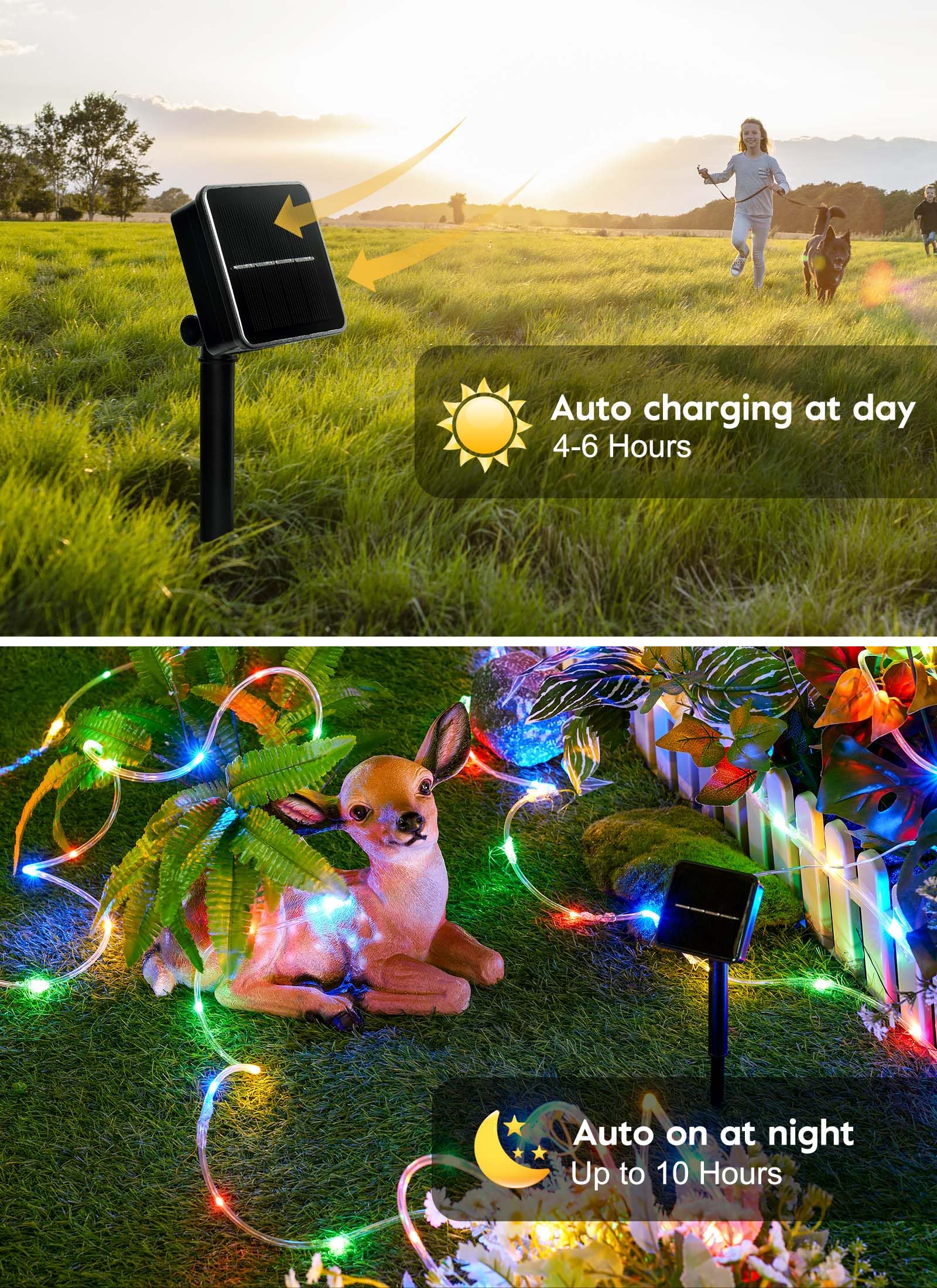 Brightown Solar Rope Lights, 39Ft 100Led Ip65 Waterproof Outdoor Solar String Lights, Solar Powered Fairy Lights With 8 Lighting Modes For Party Garden Yard Home Holiday Tree Decoration, Multicolor