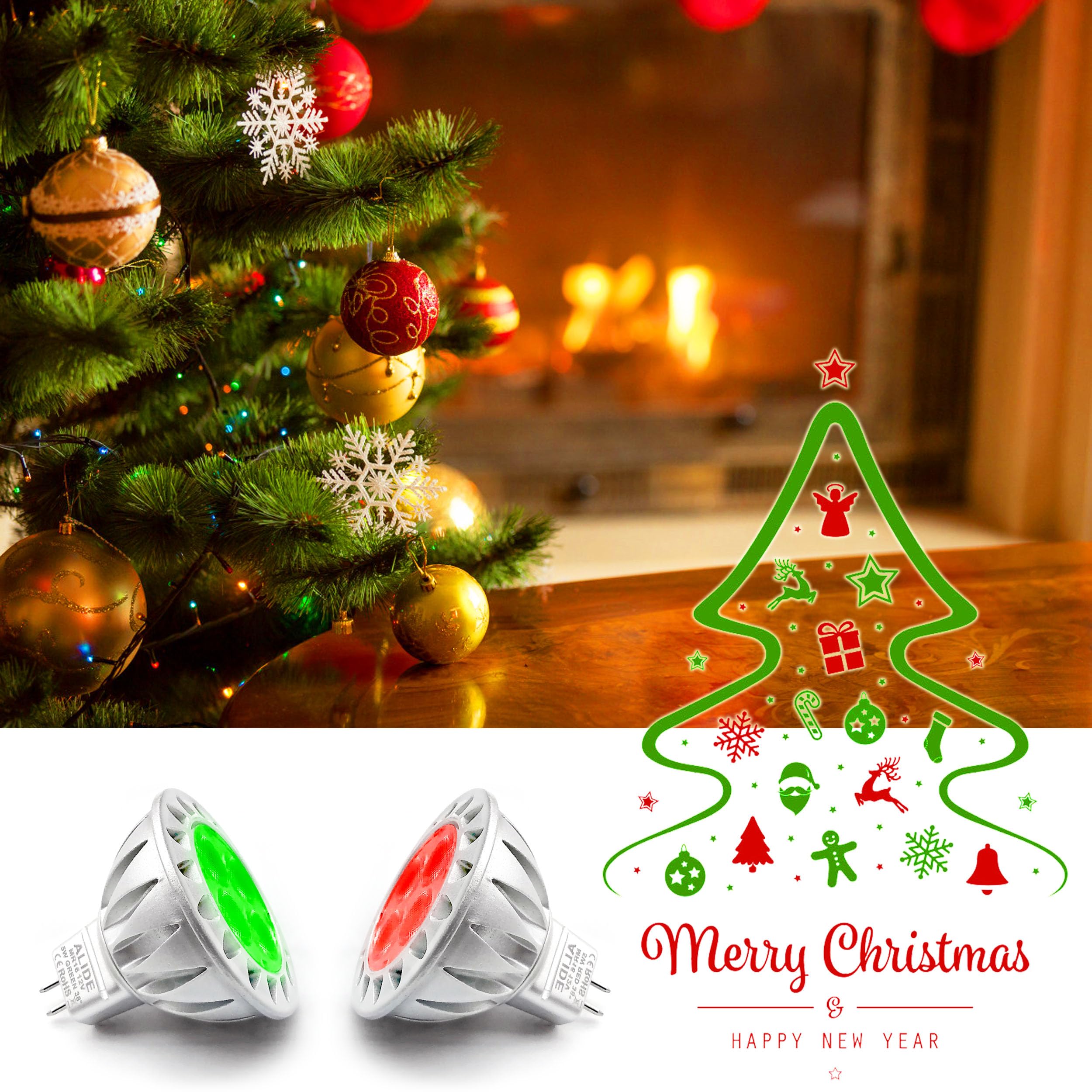 Alide Led Bulbs  7W Mr16  Red Green  38 Deg  6 Pack Mix  Replace 50W-75W Halogen  Low Voltage Ac/Dc12V  Gu5.3 Base  For Christmas Holiday Decoration  Outdoor Landscape Lighting