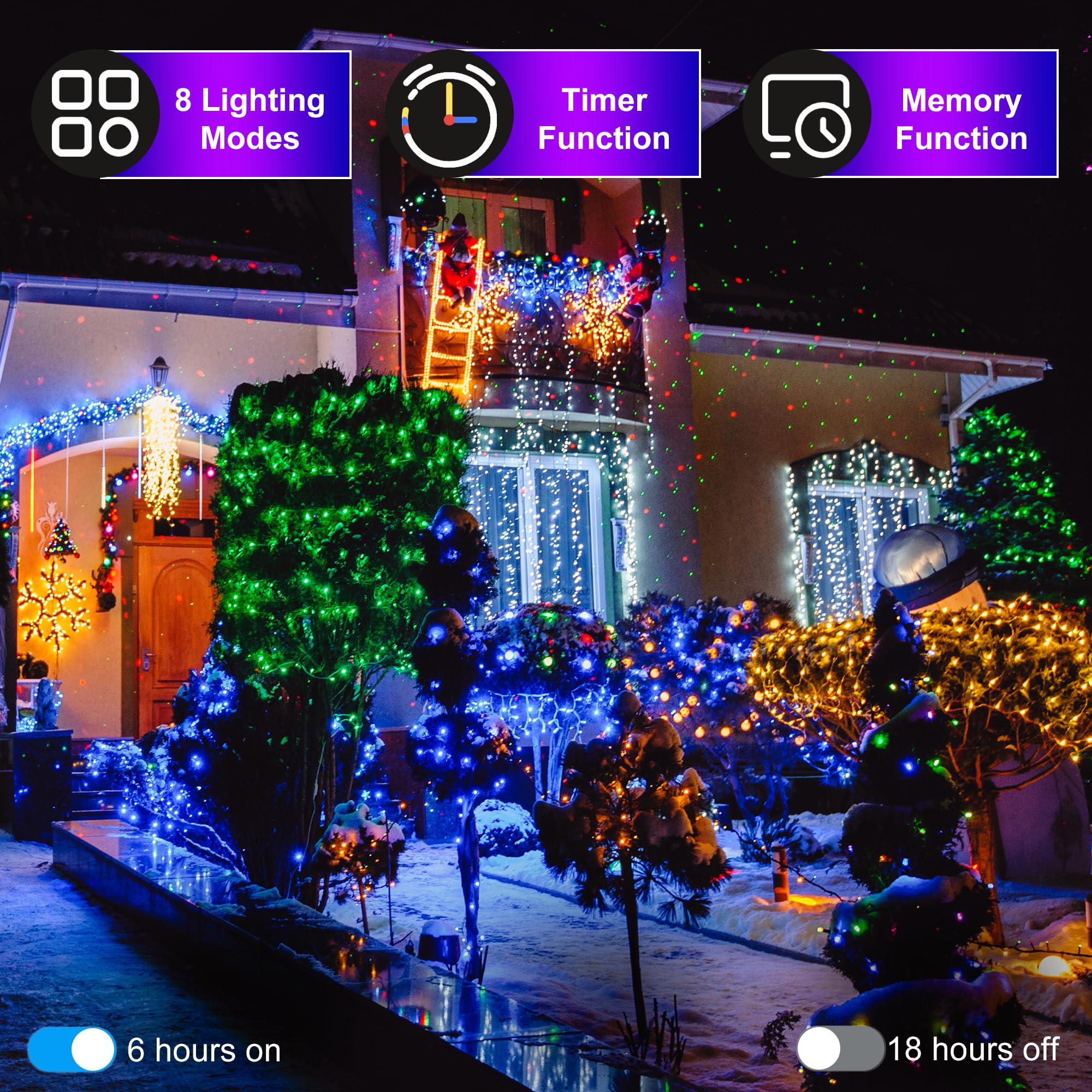 XIKENGSHQ 300 LED Christmas Lights Green Wire, 8 Modes, 100FT, IP44 Waterproof, Blue