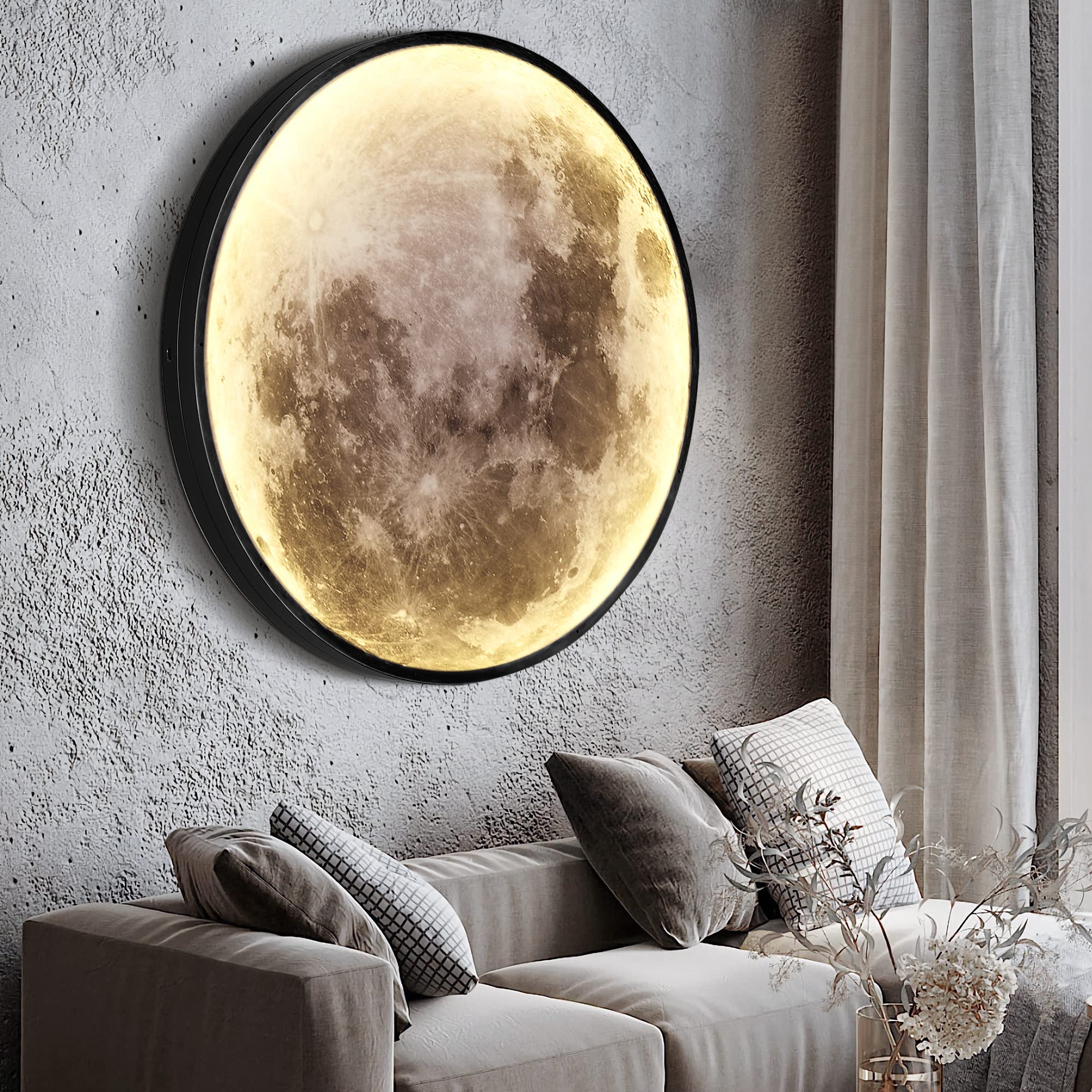 LEDIARY Dimmable Moon Wall Light 23.6 Inch Metal Indoor Fixture with Remote Control, Black