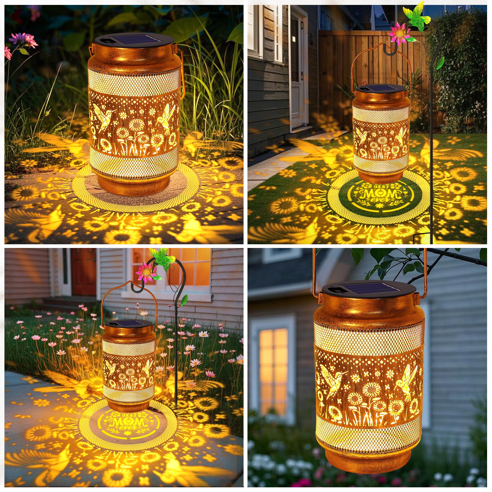 Gifts For Mom, Mom Gift Solar Lanterns Outdoor, Mother Birthday Gift From Daughter Son, Metal Solar Hanging Hummingbird Lights W