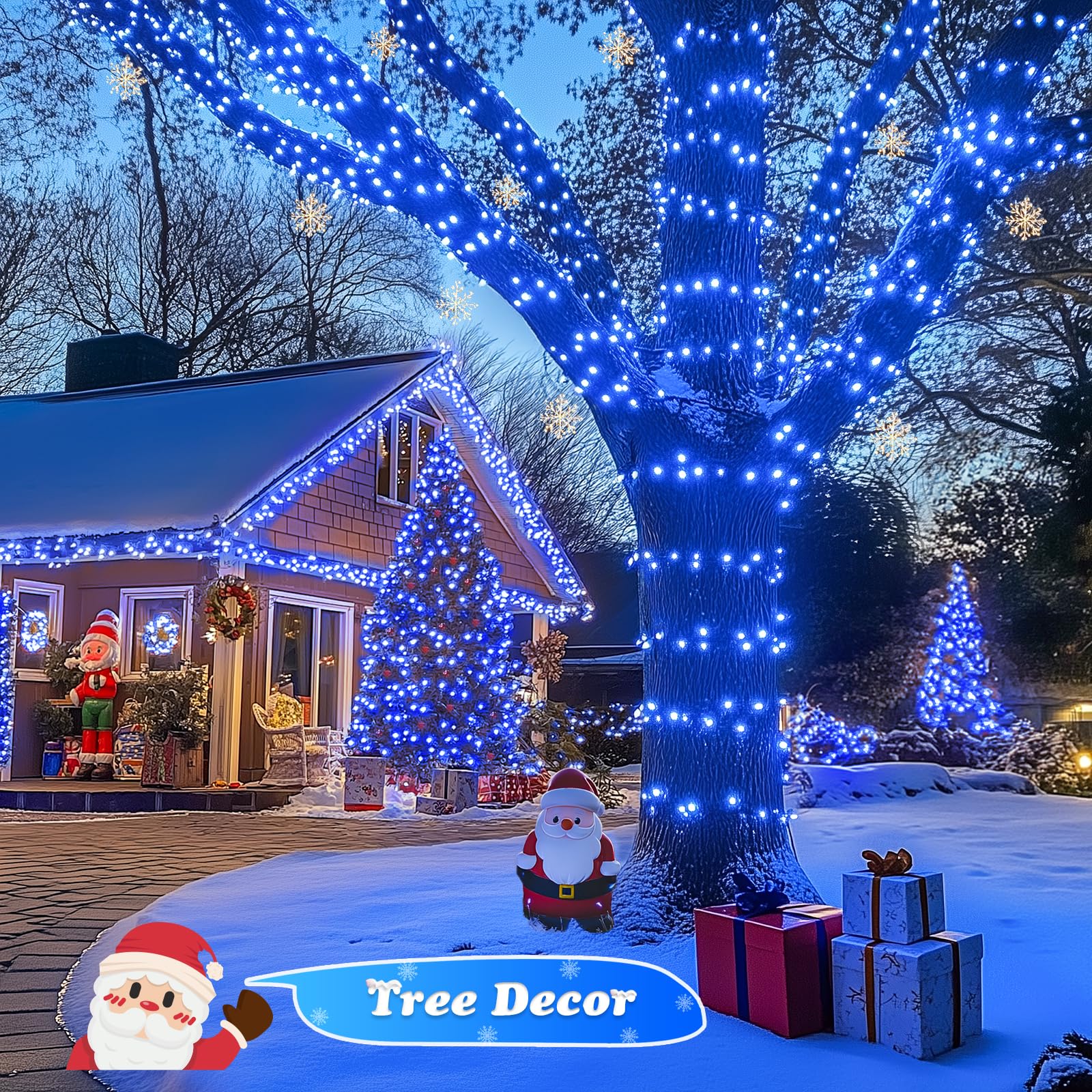 Jmexsuss 500 Led Blue Christmas Lights Outdoor, 173Ft 8 Modes Waterproof Christmas Tree Lights, Green Wire Led Fairy String Ligh