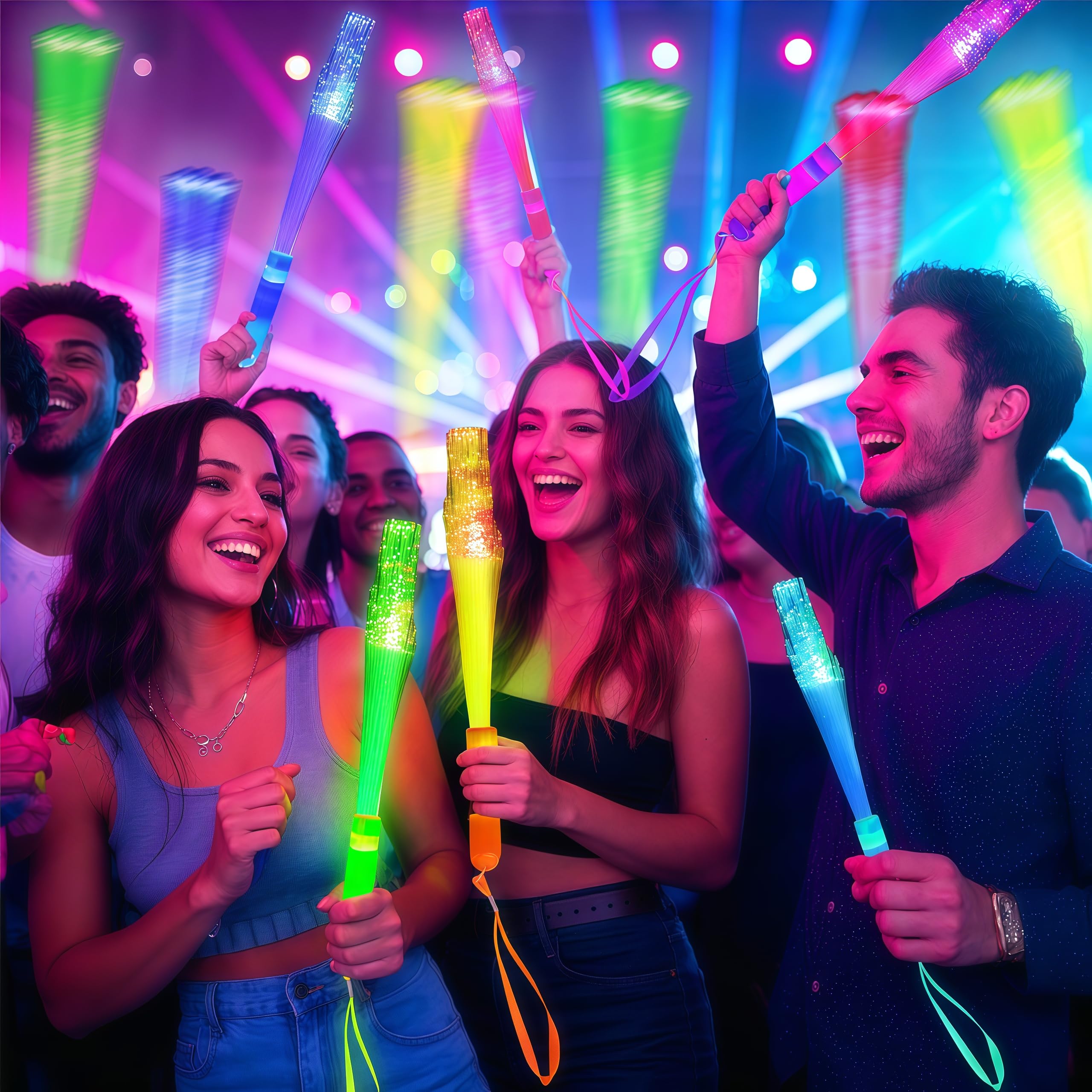 Prolpings 30Pc Glow Fiber Optic Wand Glow Sticks Led Light Up Wand Glow In The Dark Party Supplies Favors 4 Color Neon Light Up Toy Fit Thanksgiving Xmas Holiday Birthday Concert Party