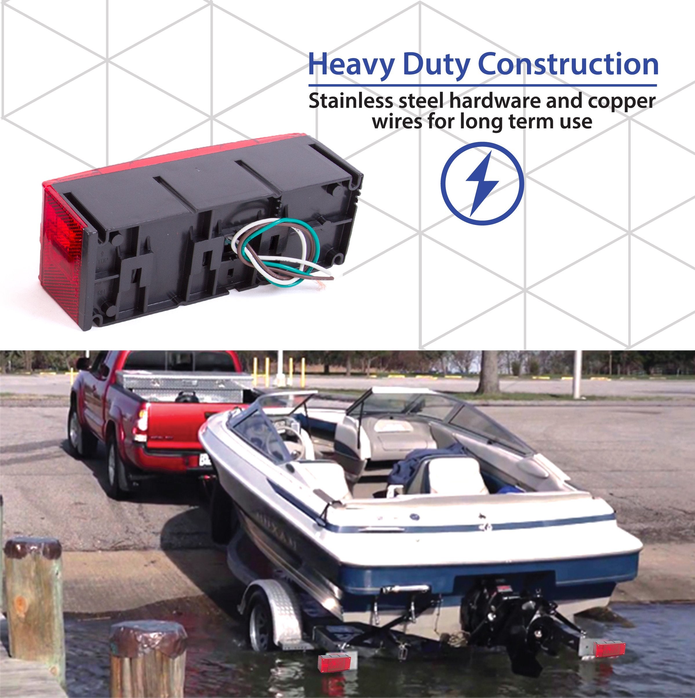 Wellmax 12V Led Trailer Lights Kit, Attachable Tail Lights For Rv, Marine, Boat, Trailer, Camper, Low Profile Submersible And Wa