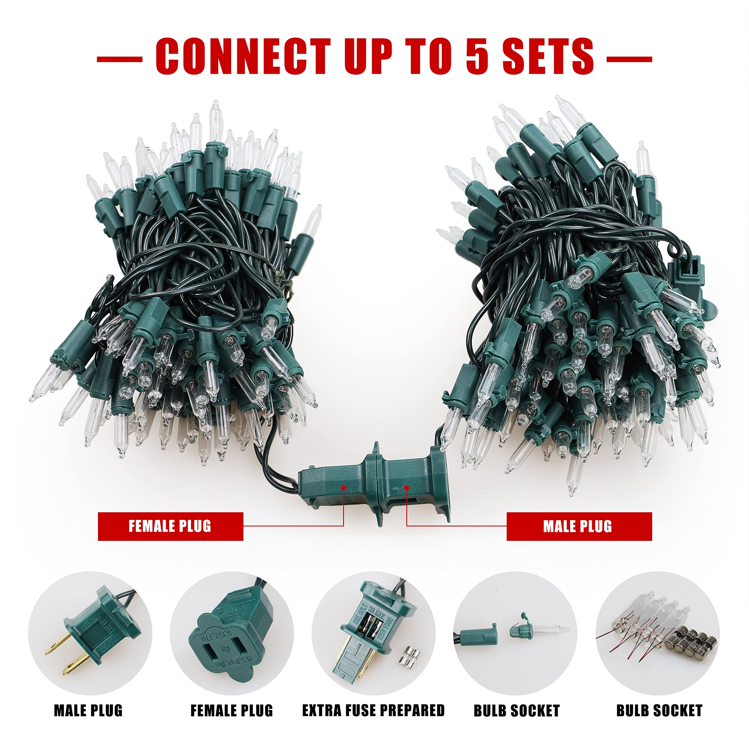 Hopolon Christmas Lights, 2 Pack 100 Mini String Lights, 23ft, Warm White, 120V UL Certified, Indoor & Outdoor Decor