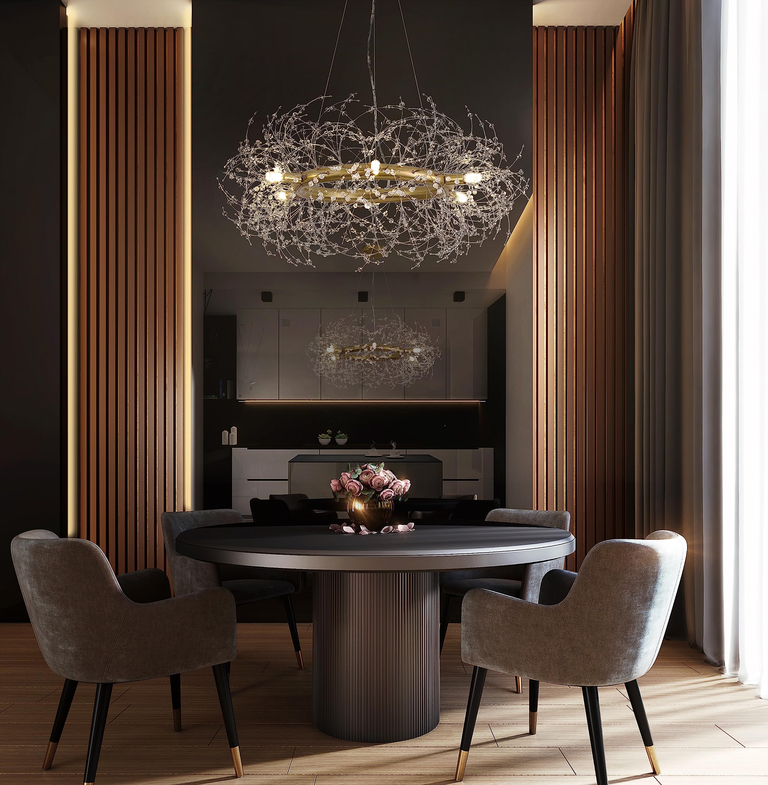 Macarena 6-Light Gold Crystal Chandelier, Modern Round Pendant Lighting for Dining Room, Bedroom, Living Room, Entryway, Kitchen