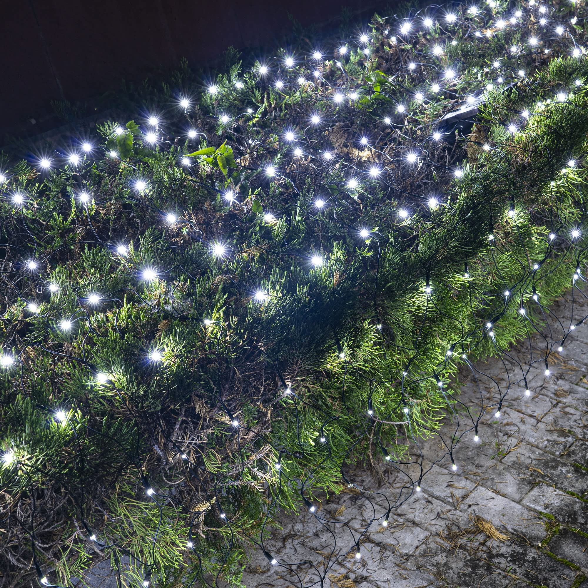 Dazzle Bright Christmas Net Lights, 360 LED 12FT x 5 FT Green Wire Waterproof Connectable String Lights with 8 Modes, Christmas 