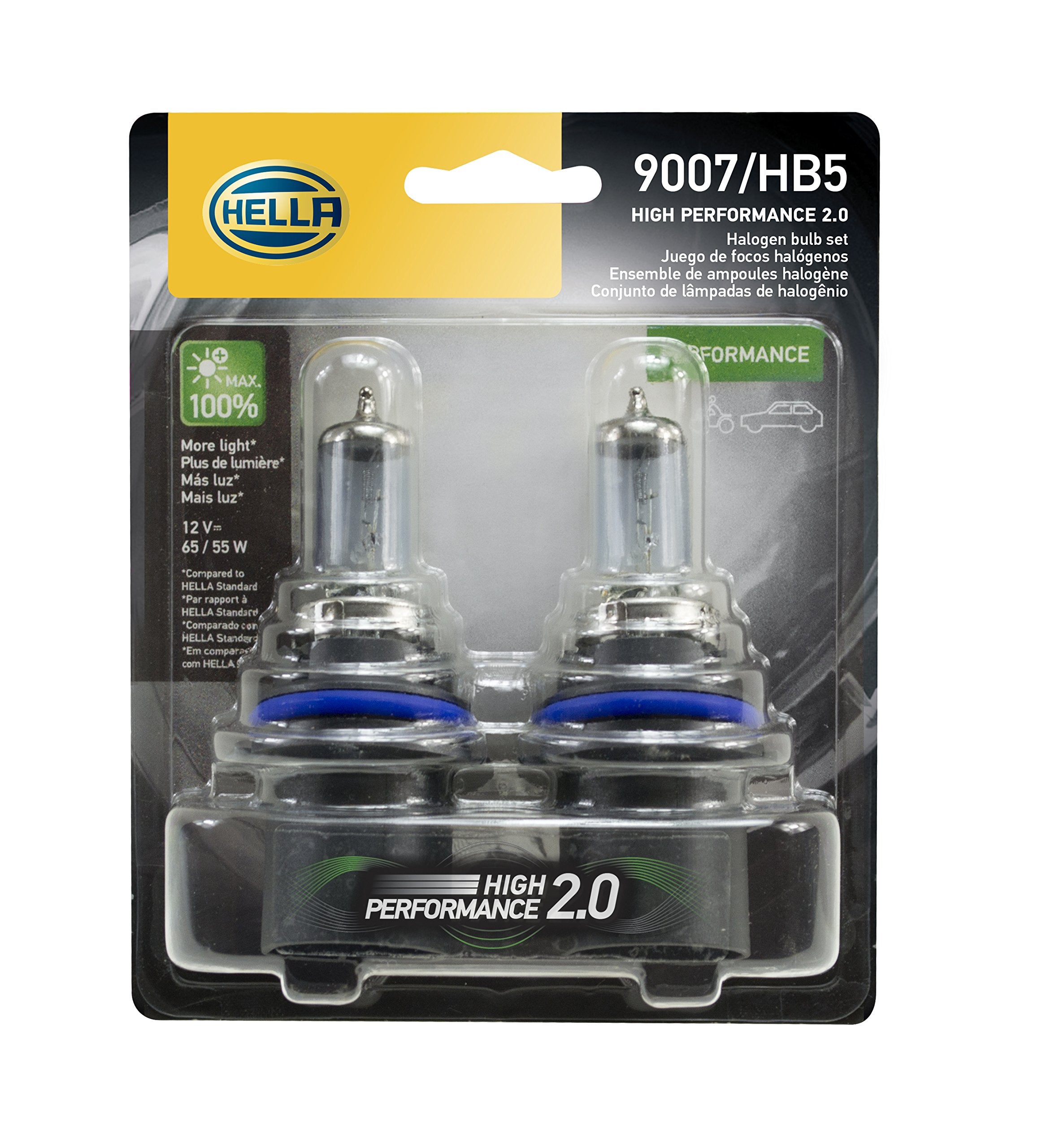 HELLA 9007 2.0TB High Performance Bulb, 12V, 65/55W, 2 Pack, HP2.0