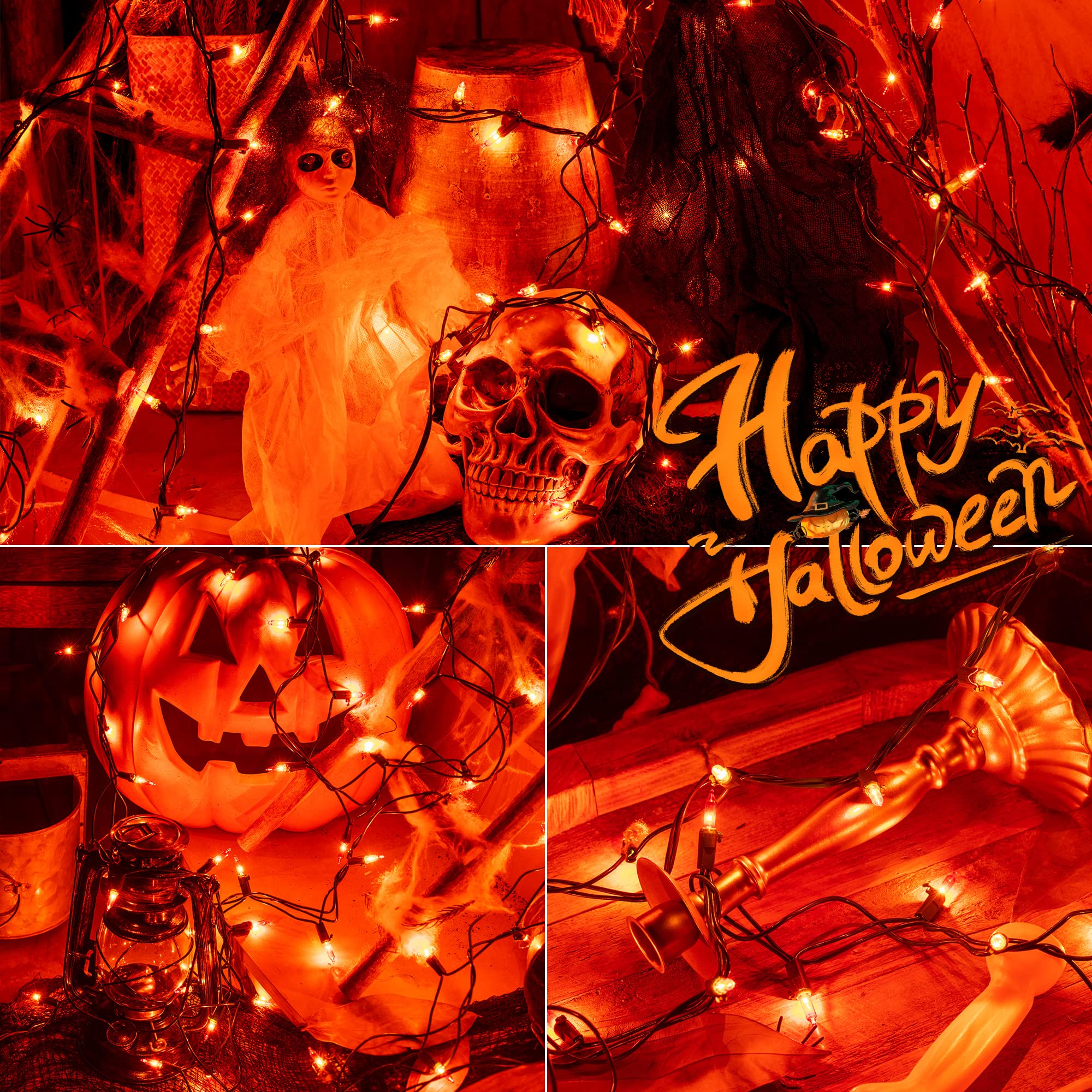 hopolon Mini Orange Halloween Lights, 50 Incandescent String Lights, 13FT, 2PACK, Orange, UL Certified