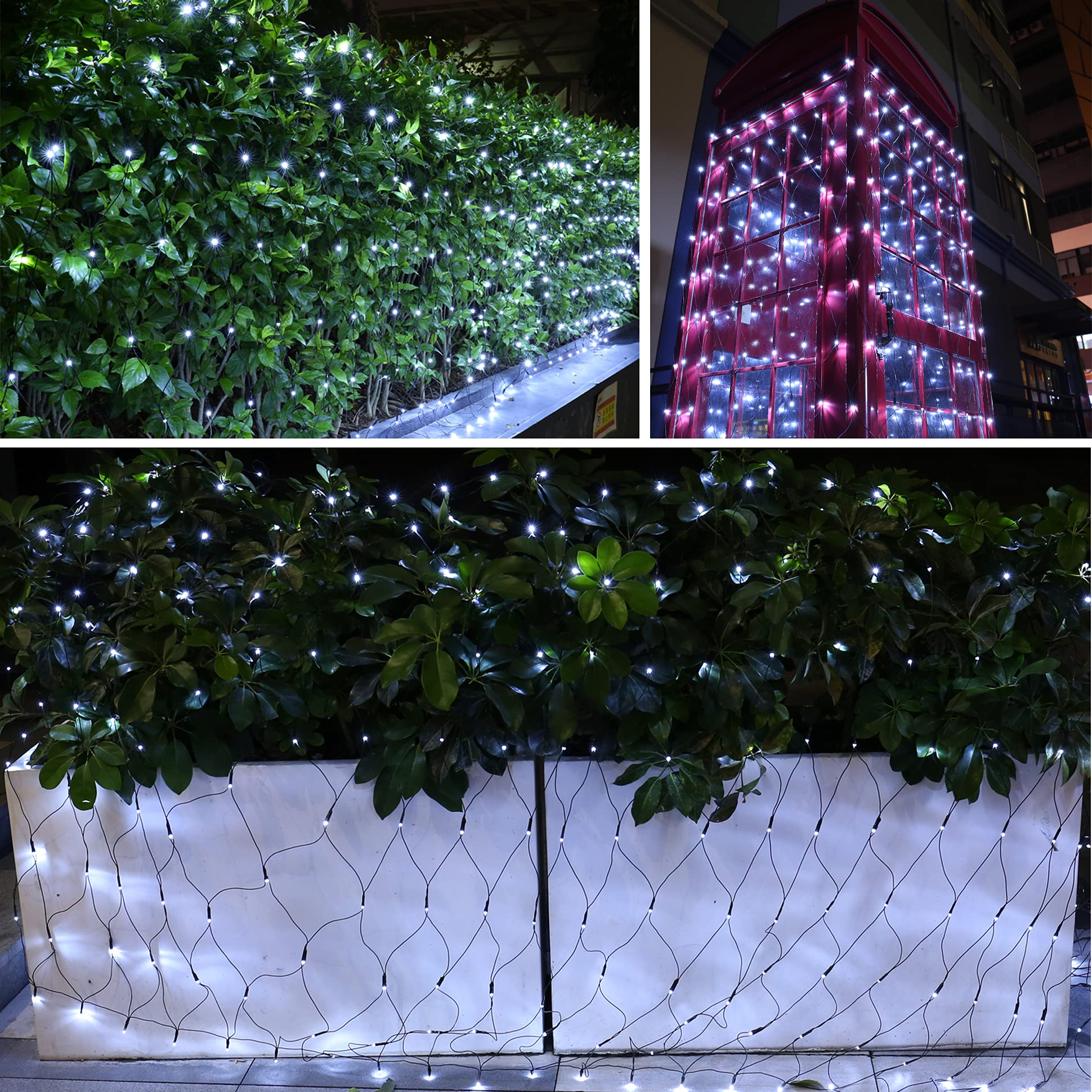 Lomotech 12Ft X 5Ft 360 Led Christmas Net Lights, Waterproof, 8 Modes, Green Wire, White
