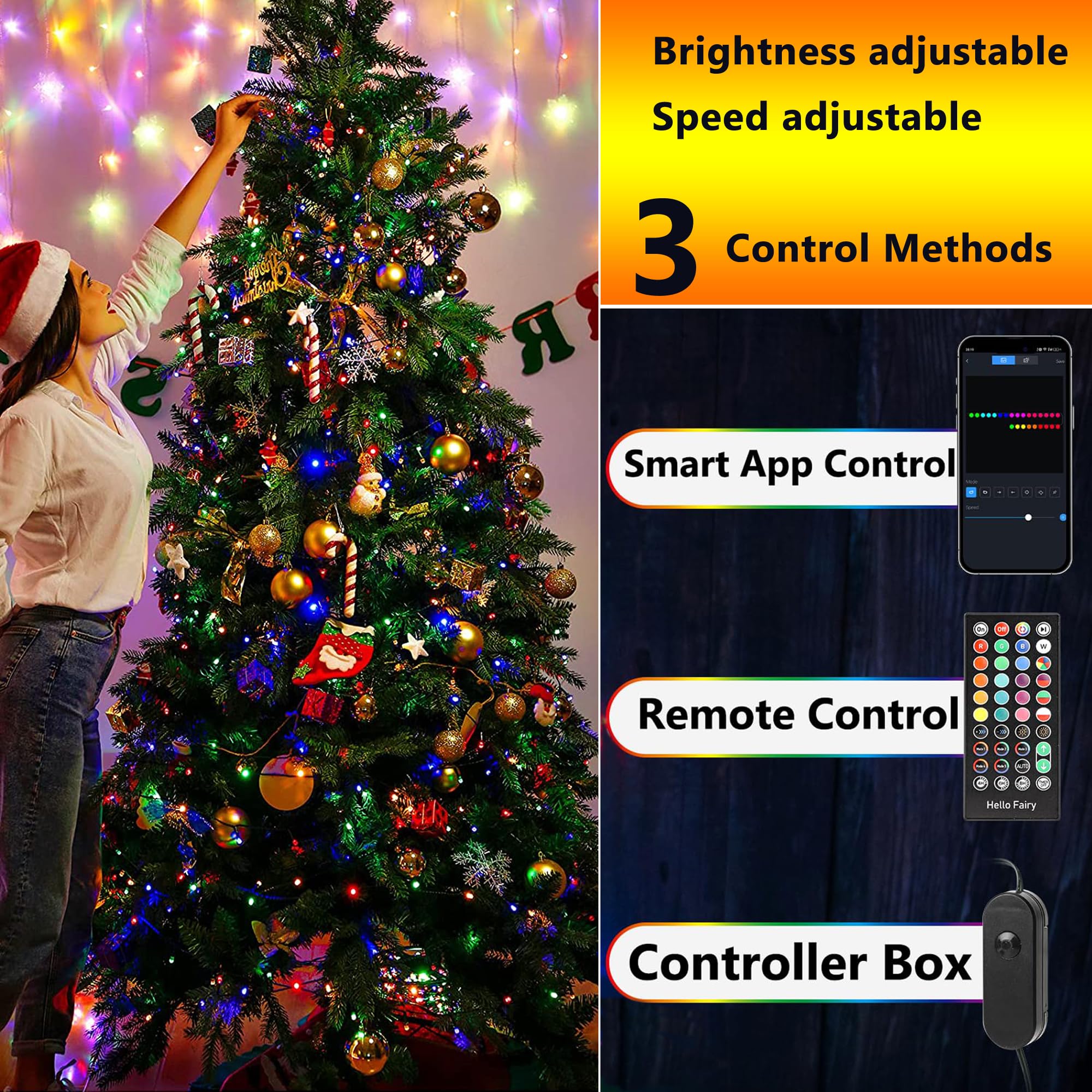 iBaycon Smart RGB Color Changing Christmas Lights, 100FT, 300 LED, Remote & App Controlled, Indoor/Outdoor Decorations
